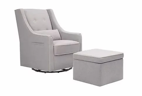 DaVinci Baby Owen Glider and Ottoman Nursing Chair (Grey with Cream Piping)