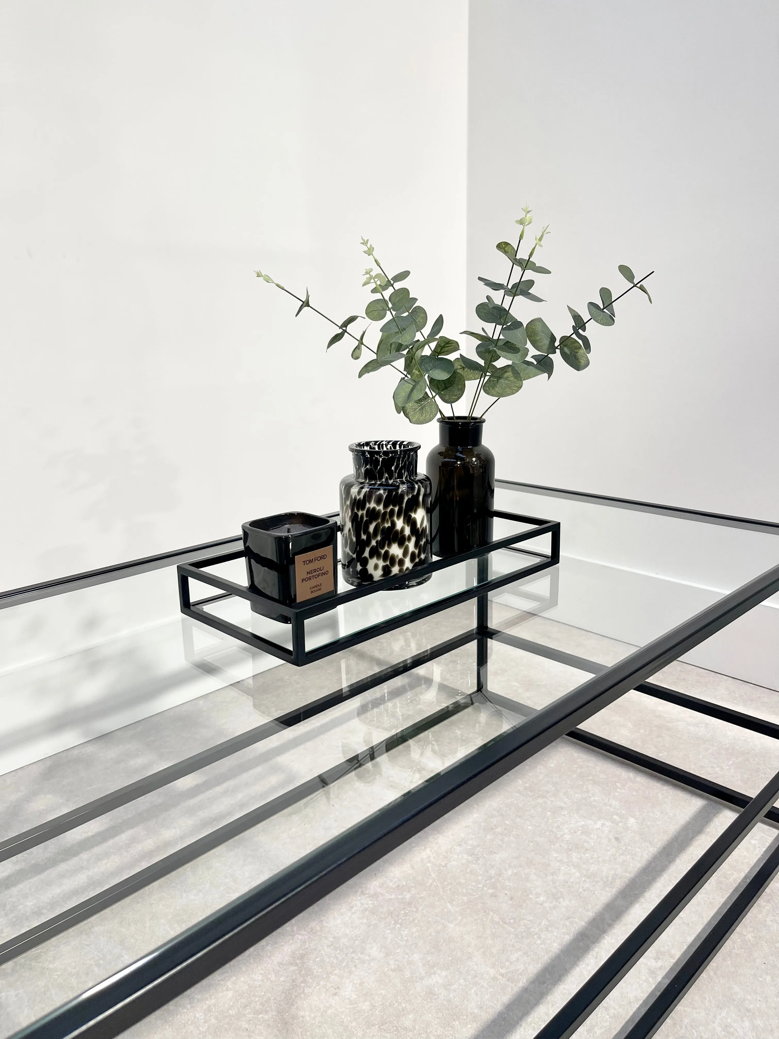 Decorative Tray Metal Glass - Black