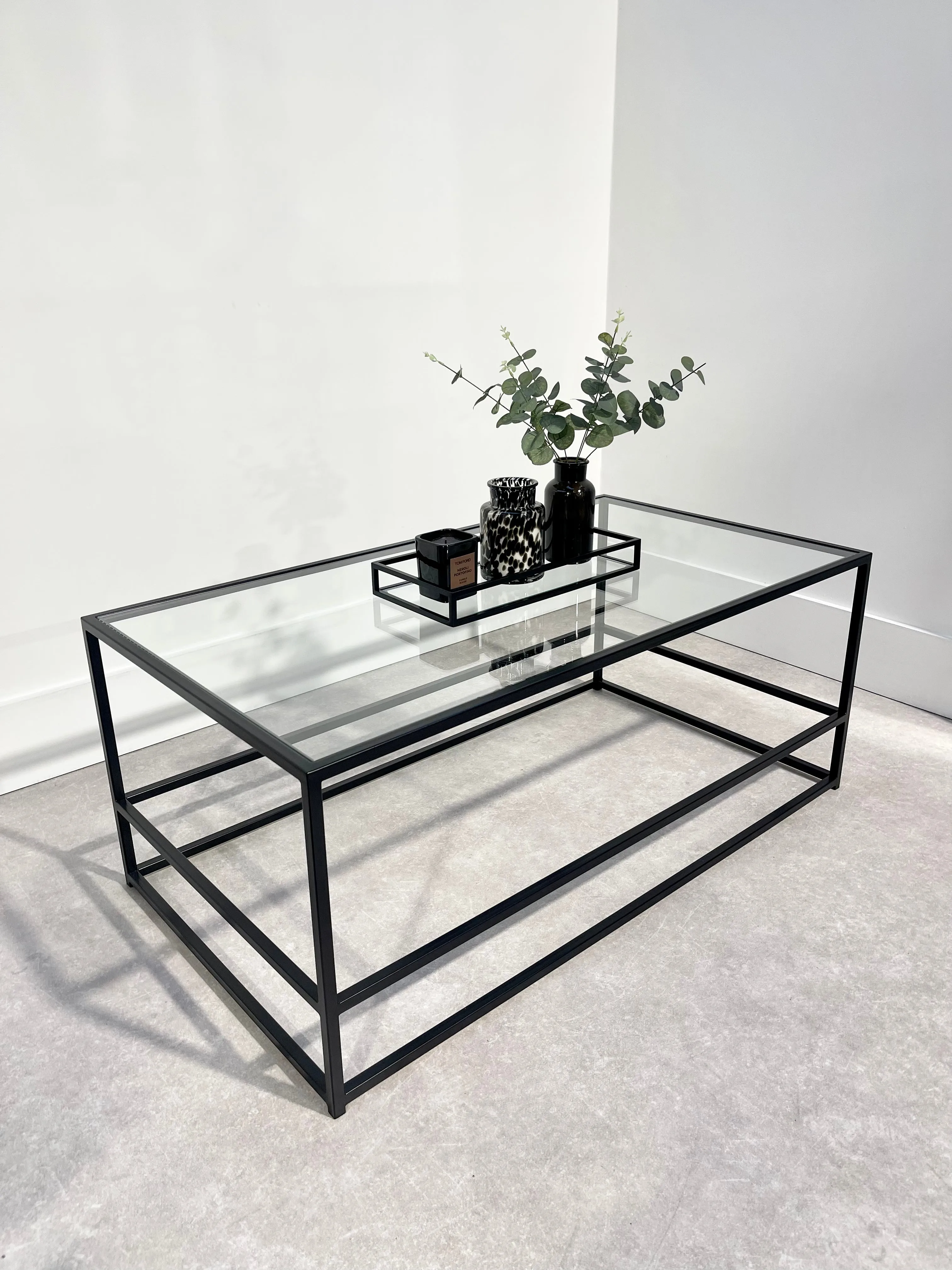 Decorative Tray Metal Glass - Black