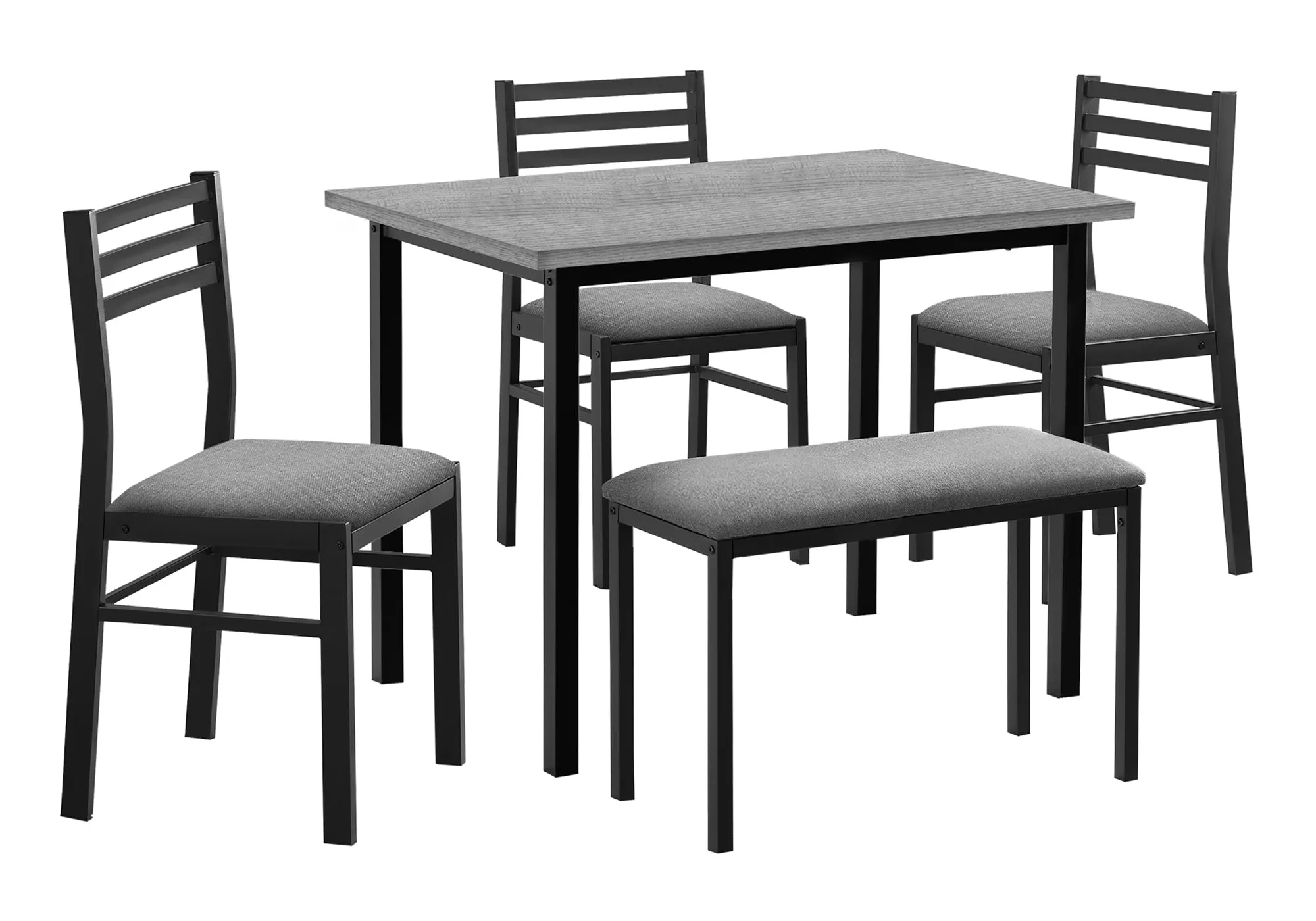 Dining Set, 5pcs Set, 40" Rectangular, Kitchen, Small, Black Metal, Grey Laminate, Grey Fabric, Contemporary, Modern