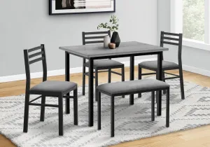 Dining Set, 5pcs Set, 40" Rectangular, Kitchen, Small, Black Metal, Grey Laminate, Grey Fabric, Contemporary, Modern