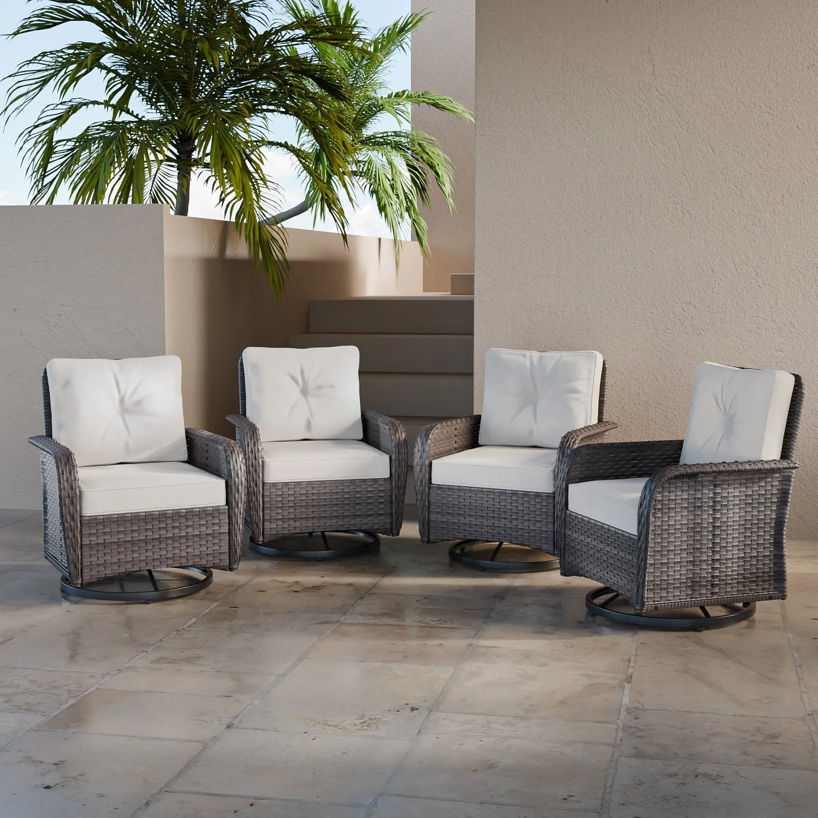 EAGLE PEAK 4pc Rattan Swivel Rocker Patio Conversation Set