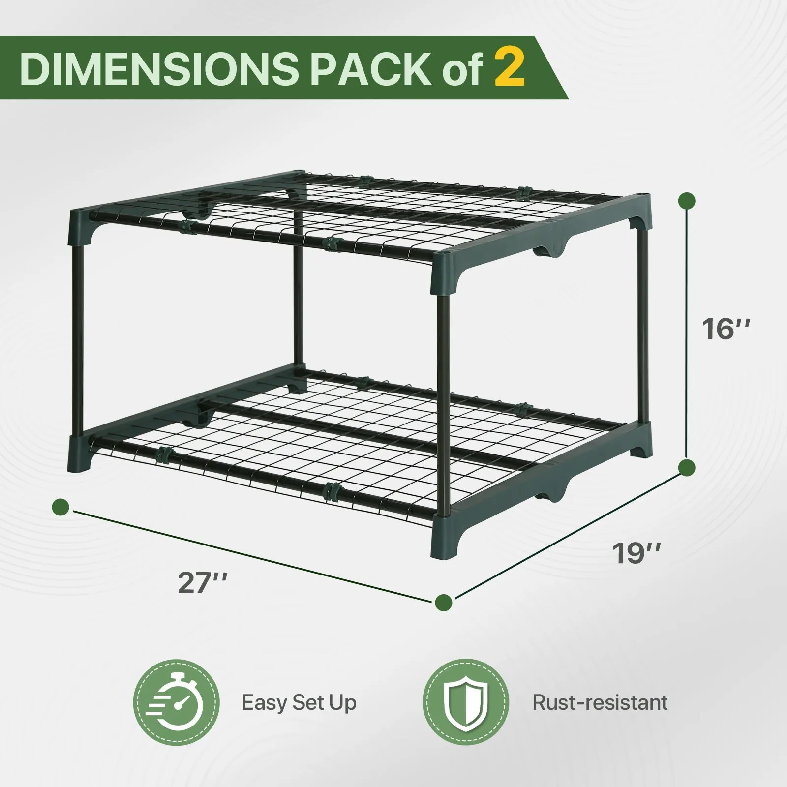 EAGLE PEAK Greenhouse Shelving Staging Double 2 Tier, Outdoor / Indoor Plant Shelves, 27" x 19" x 16", Green