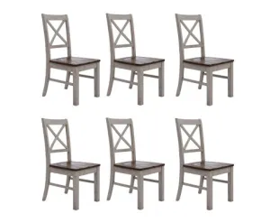 Erica X-Back Dining Chair Set of 6 Solid Acacia Timber Wood Hampton Brown White