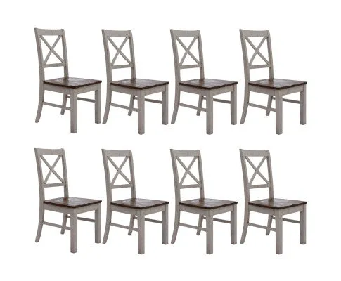 Erica X-Back Dining Chair Set of 8 Solid Acacia Timber Wood Hampton Brown White