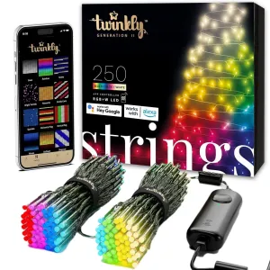 essential App-Controlled 65.6ft Smart String LED Lights with 250 RGB LEDs - WiFi & Bluetooth Connectivity, Sync with Music, Indoor/Outdoor Use (IP44), Compatible with Google Assistant & Amazon Alexa Multicolor 250 LED (65.6 ft)