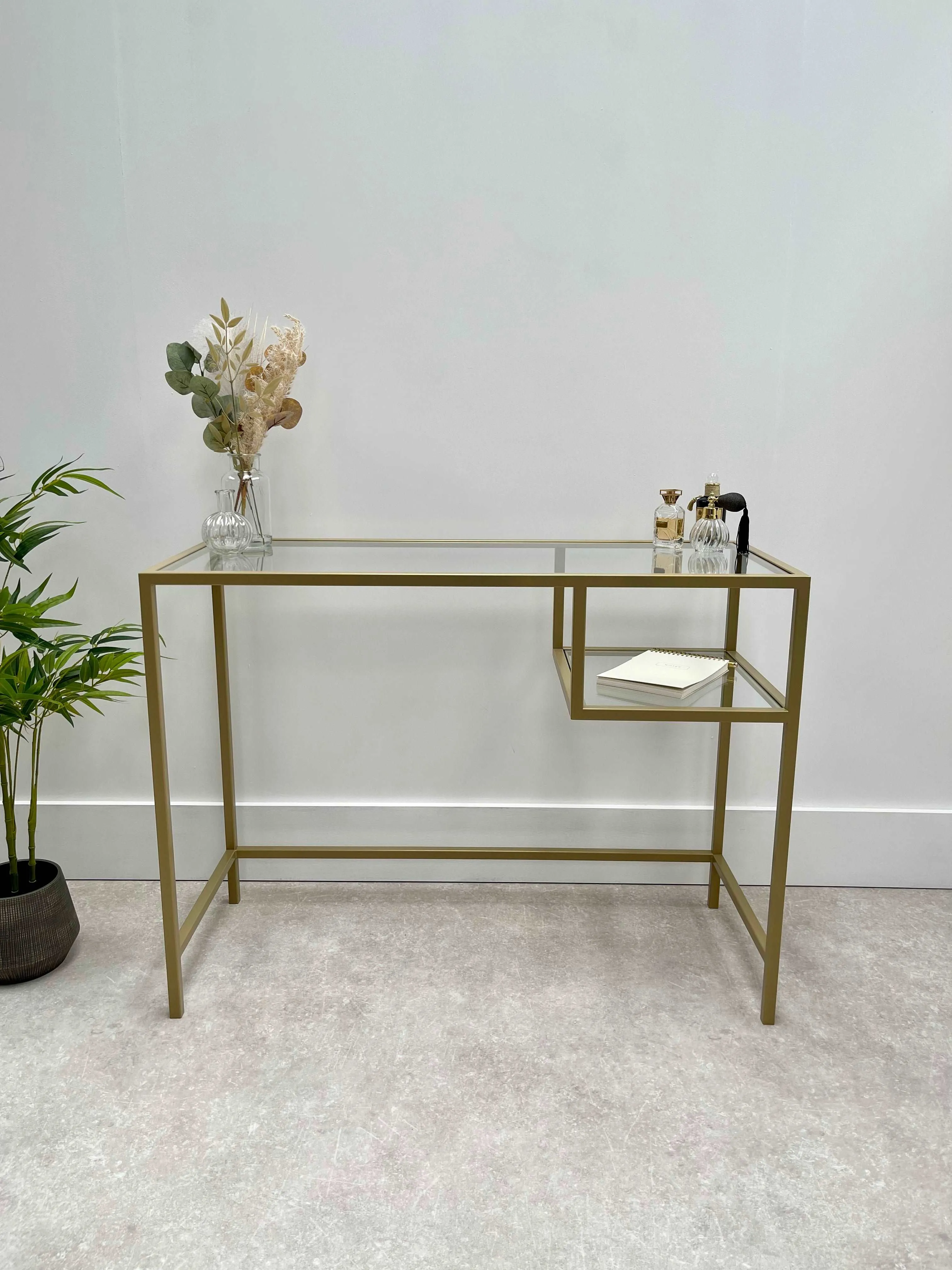 Glass Metal Dressing Table Gold