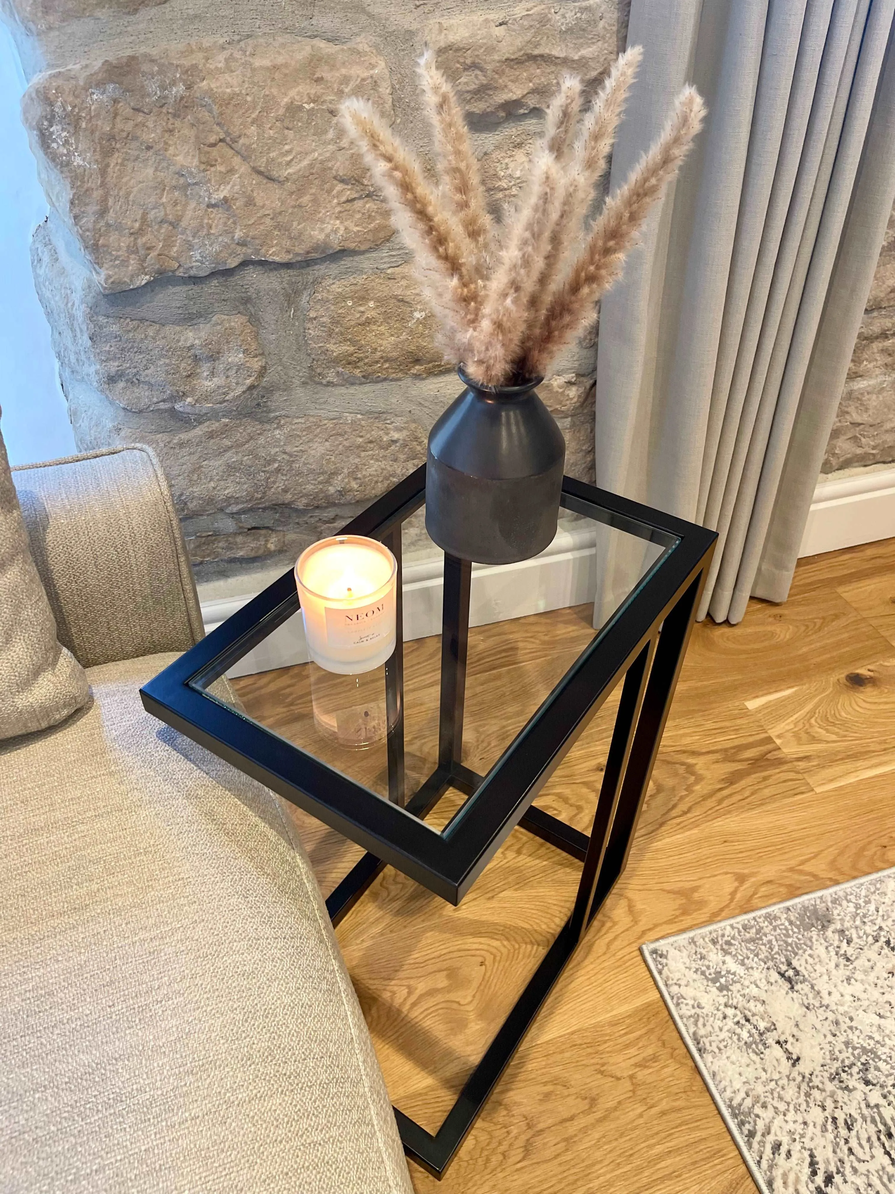 Glass Sofa Side End Table - Black