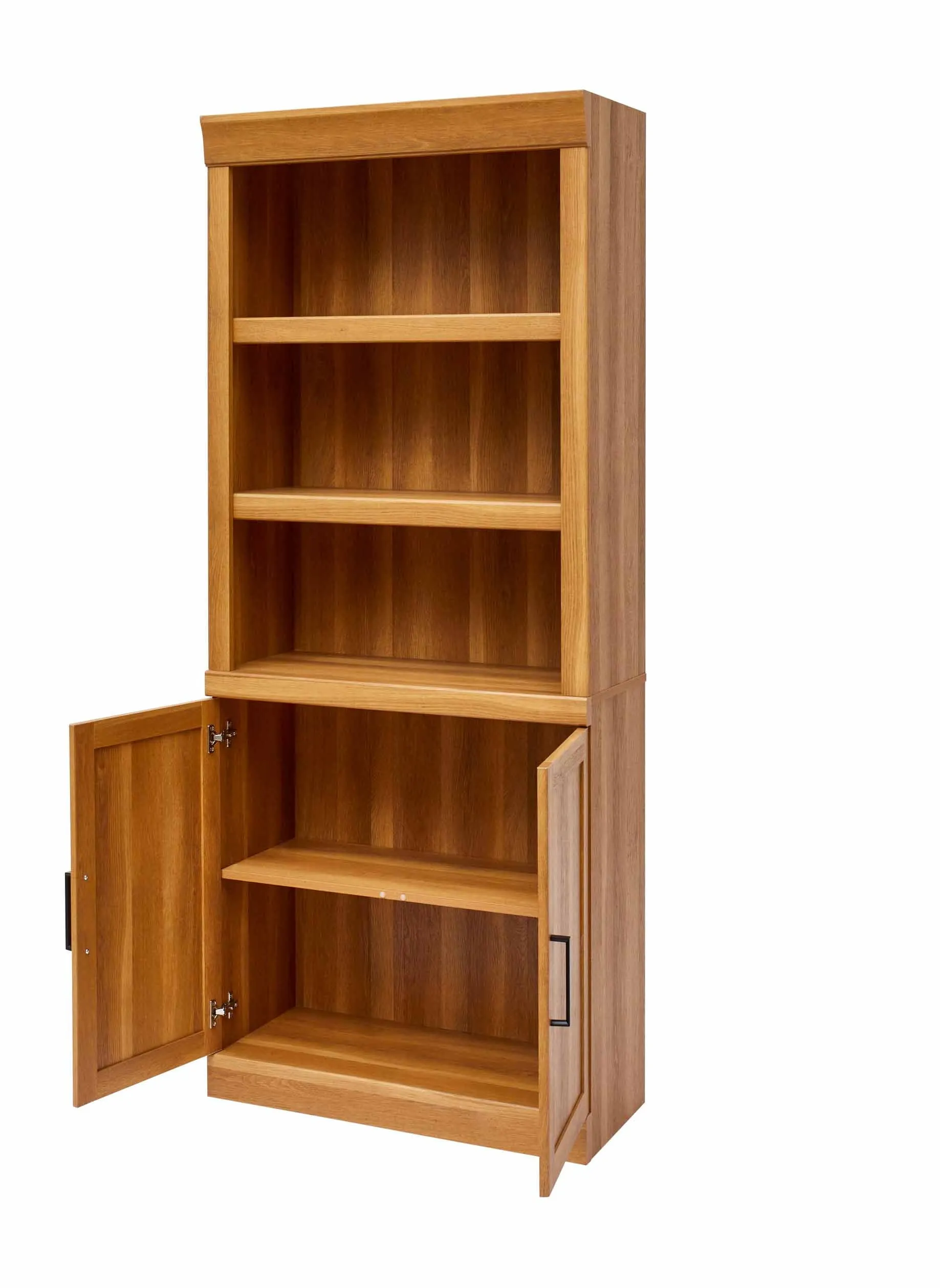 Glendale Bookcase with Doors, Light Honey Finish