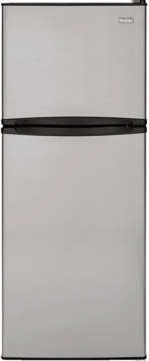 Haier HA10TG21SS 24 Inch Counter-Depth Top Freezer Refrigerator with 9.8 Cu.Ft. Total Capacity, 2 Spill Proof Glass Shelves, Humidity Controlled Crisper, LED Interior Lighting, 2 Freezer Door Bins and ADA Compliance: Stainless Steel