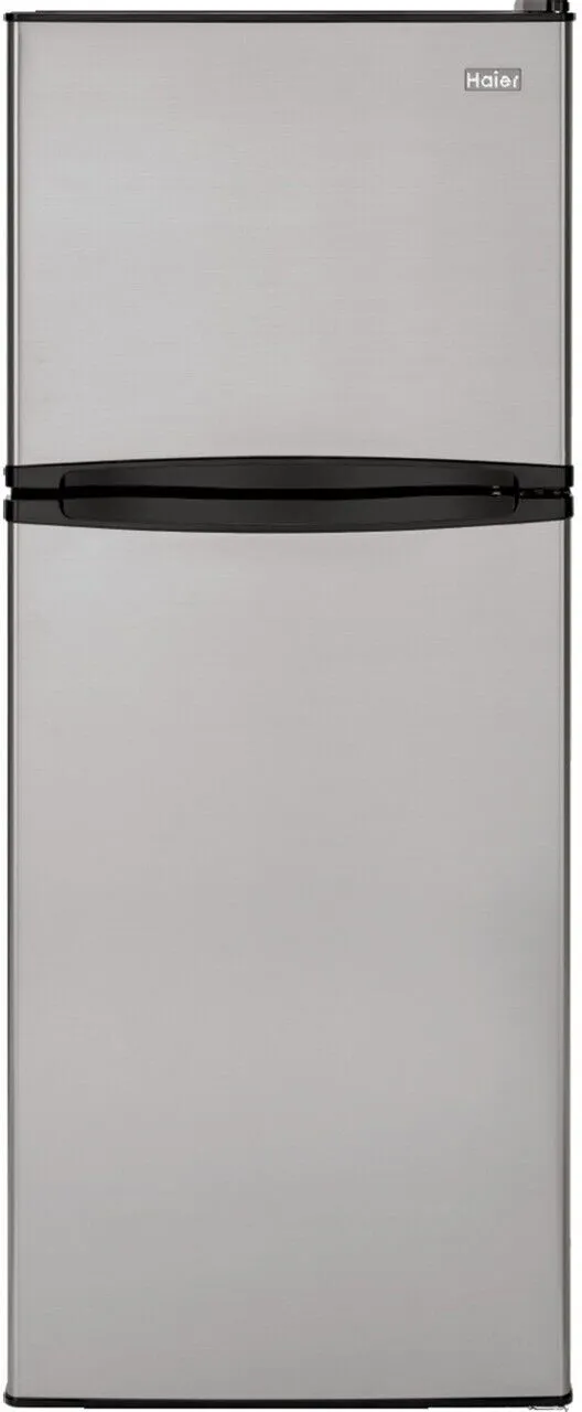 Haier HA10TG21SS 24 Inch Counter-Depth Top Freezer Refrigerator with 9.8 Cu.Ft. Total Capacity, 2 Spill Proof Glass Shelves, Humidity Controlled Crisper, LED Interior Lighting, 2 Freezer Door Bins and ADA Compliance: Stainless Steel