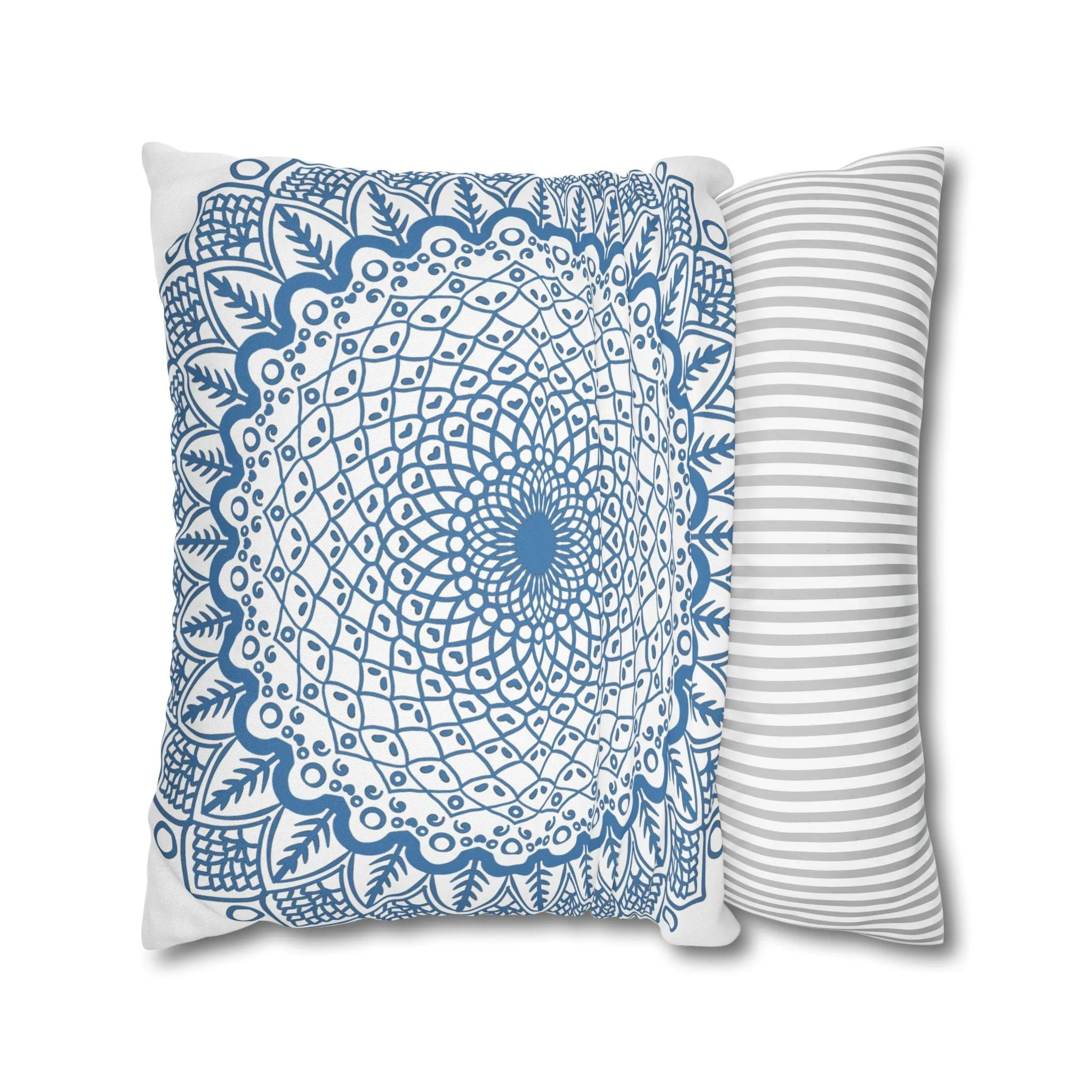 Handmade Mandala Art Pillowcase - Steel Blue Mandala Design