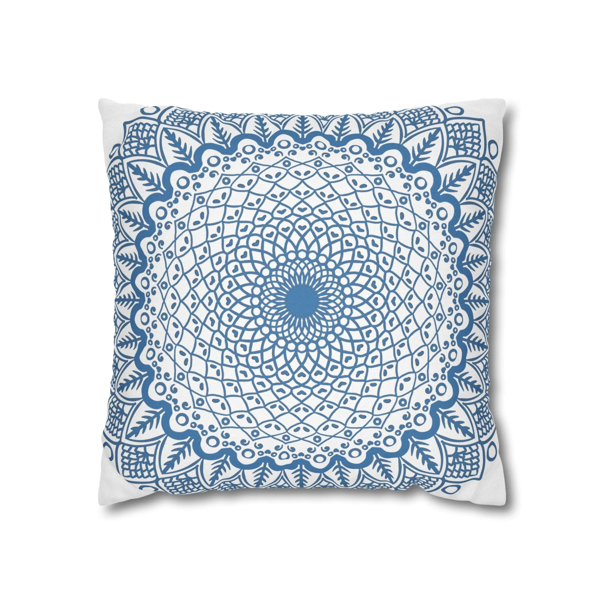 Handmade Mandala Art Pillowcase - Steel Blue Mandala Design