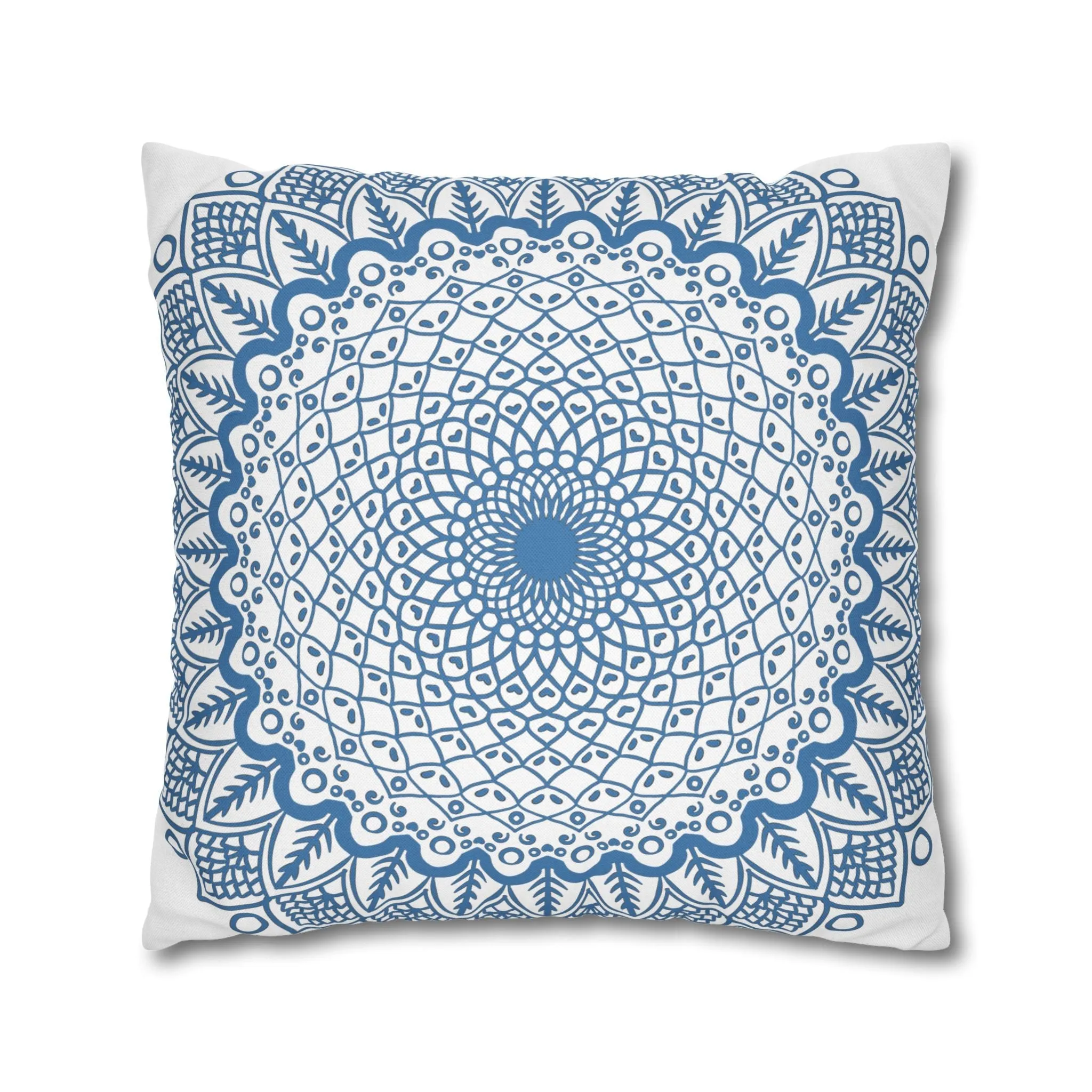 Handmade Mandala Art Pillowcase - Steel Blue Mandala Design