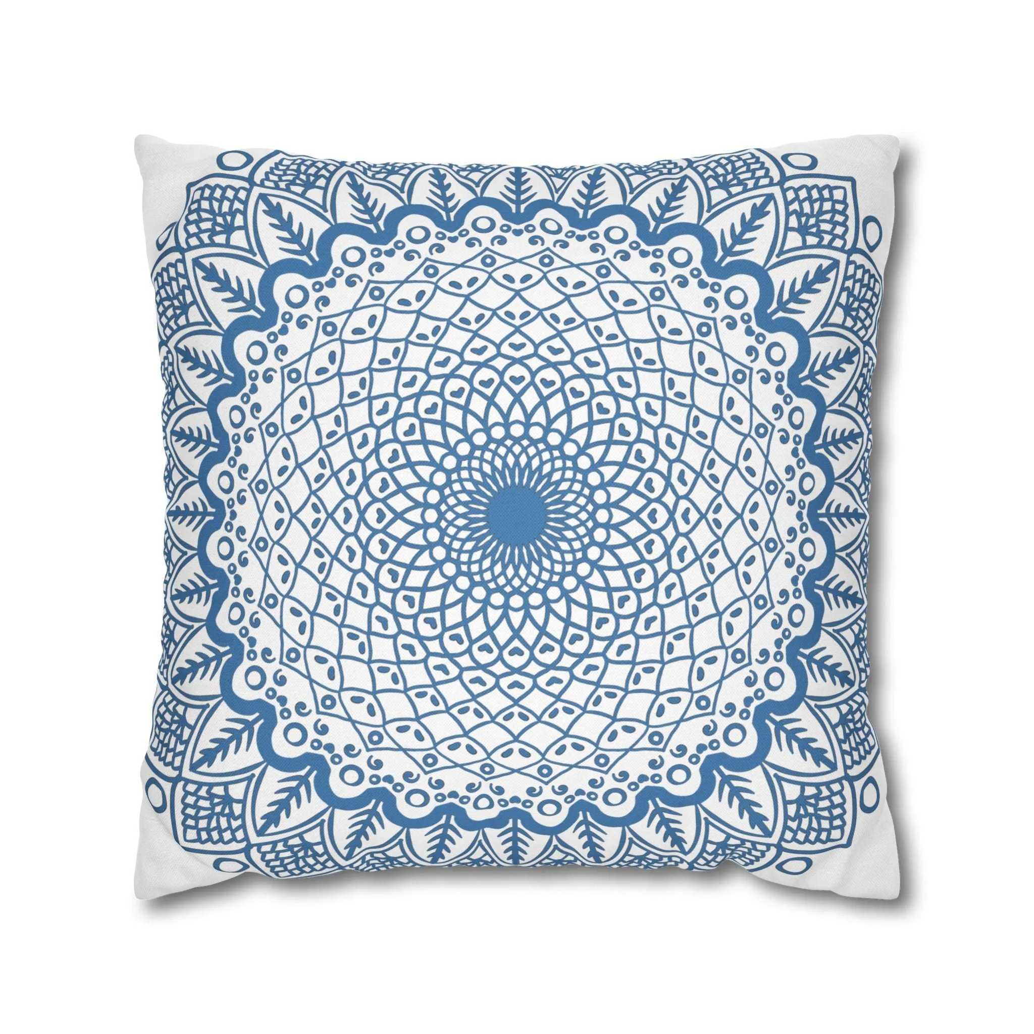 Handmade Mandala Art Pillowcase - Steel Blue Mandala Design