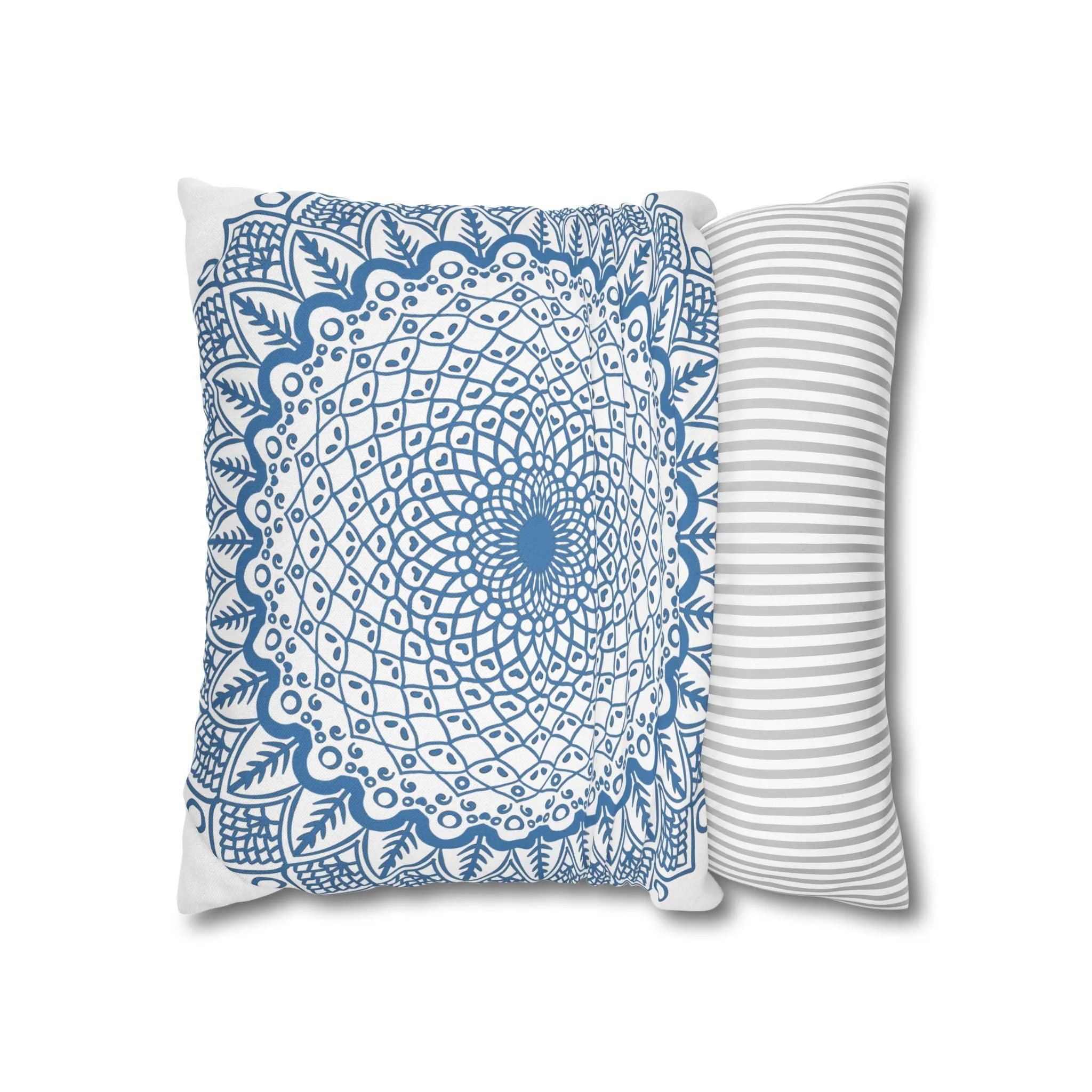 Handmade Mandala Art Pillowcase - Steel Blue Mandala Design