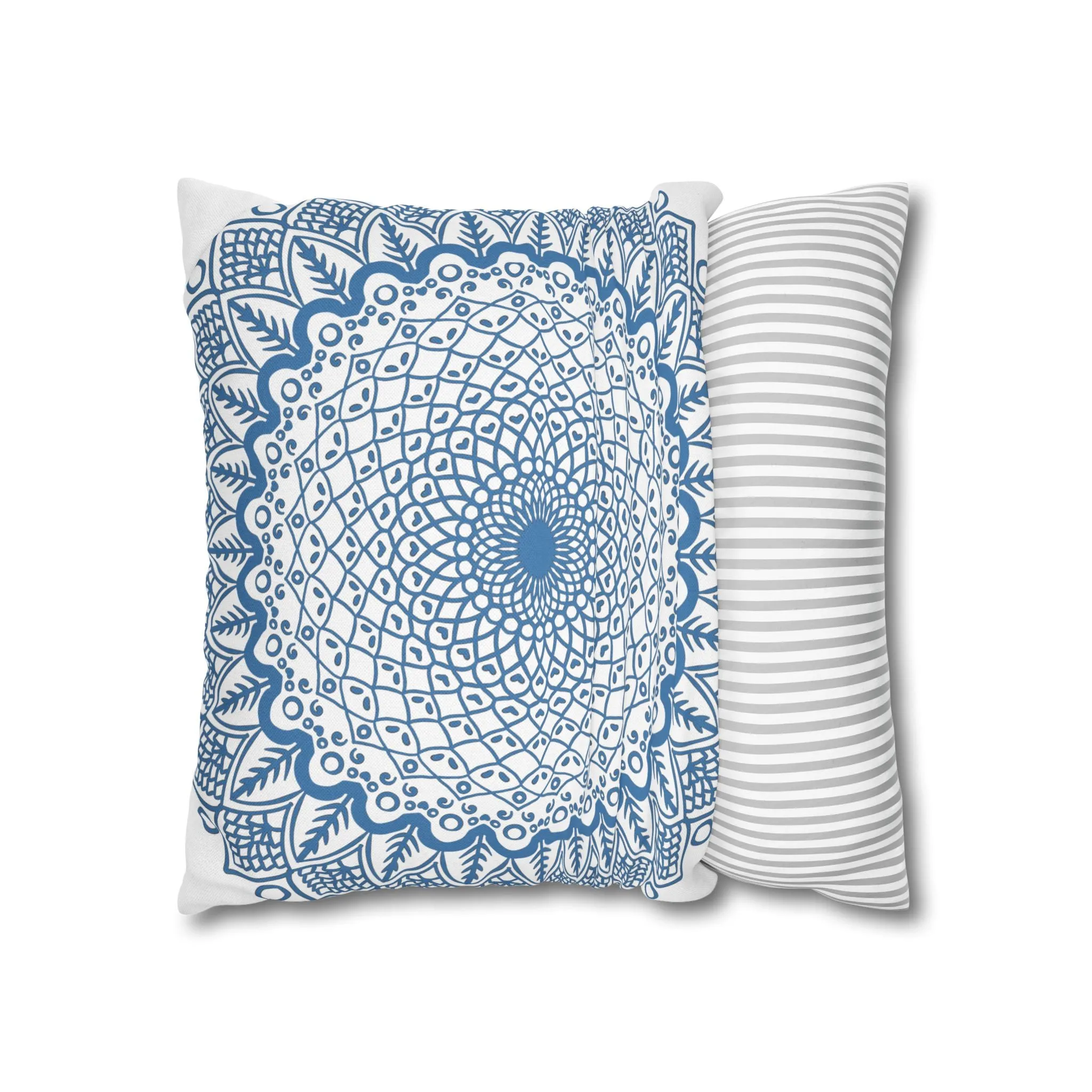 Handmade Mandala Art Pillowcase - Steel Blue Mandala Design