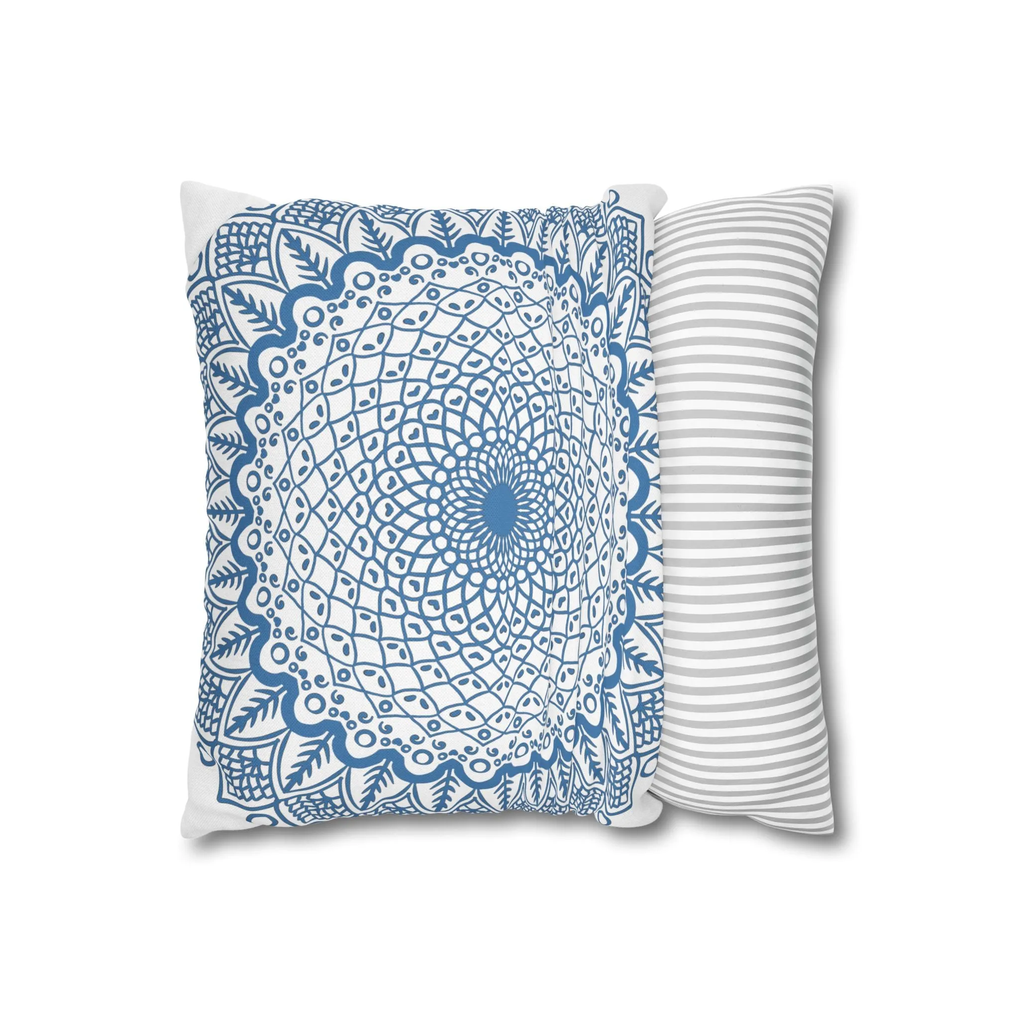 Handmade Mandala Art Pillowcase - Steel Blue Mandala Design