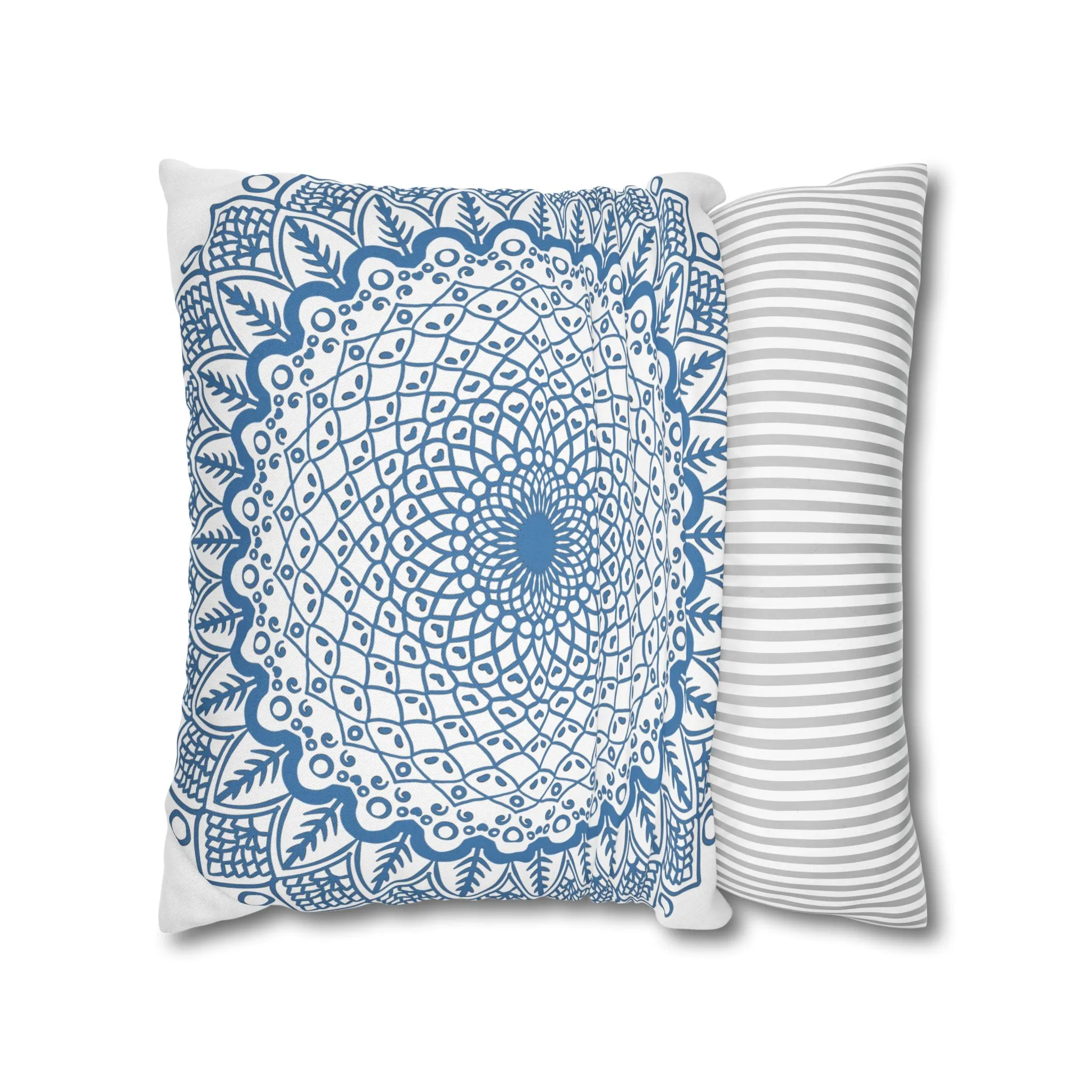 Handmade Mandala Art Pillowcase - Steel Blue Mandala Design