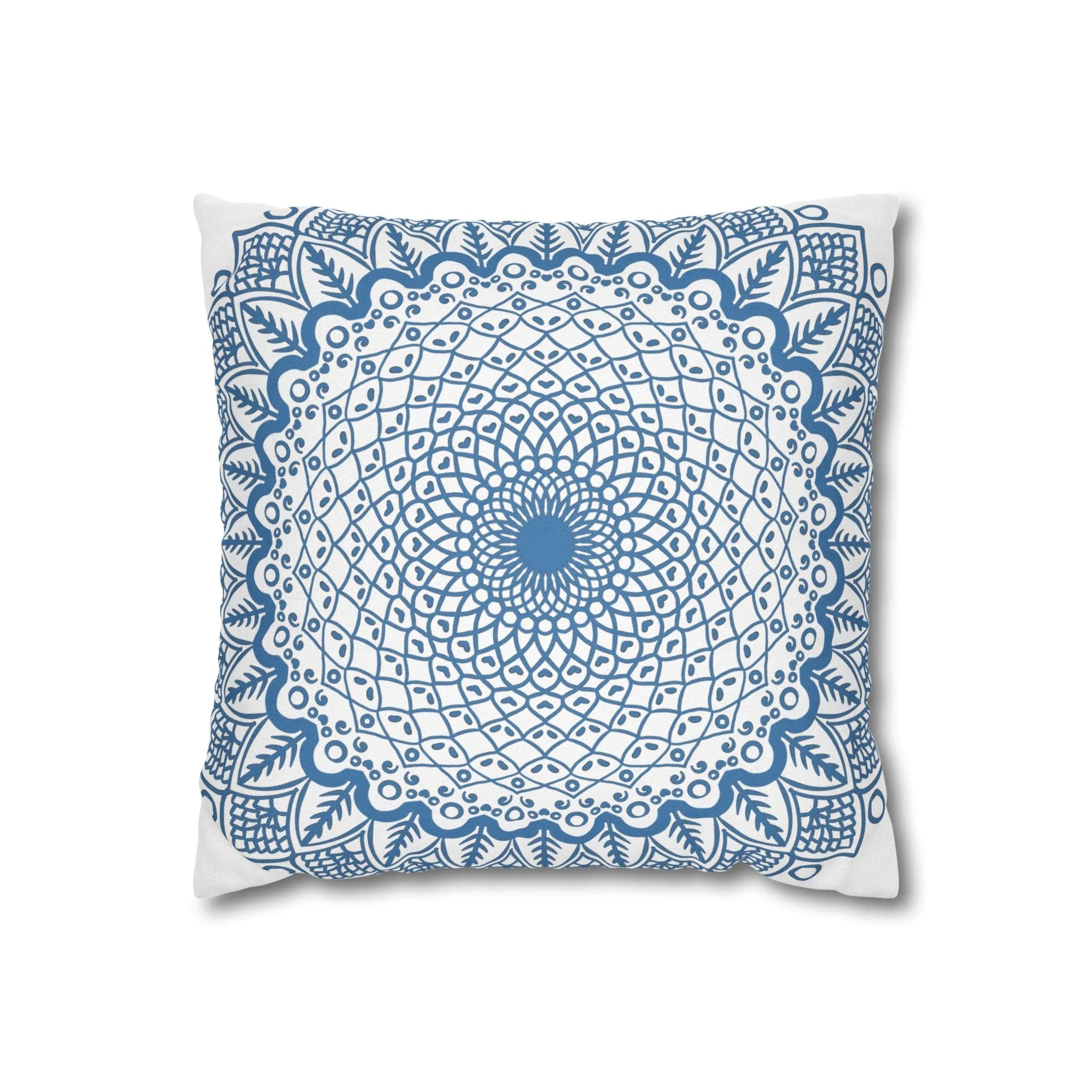 Handmade Mandala Art Pillowcase - Steel Blue Mandala Design