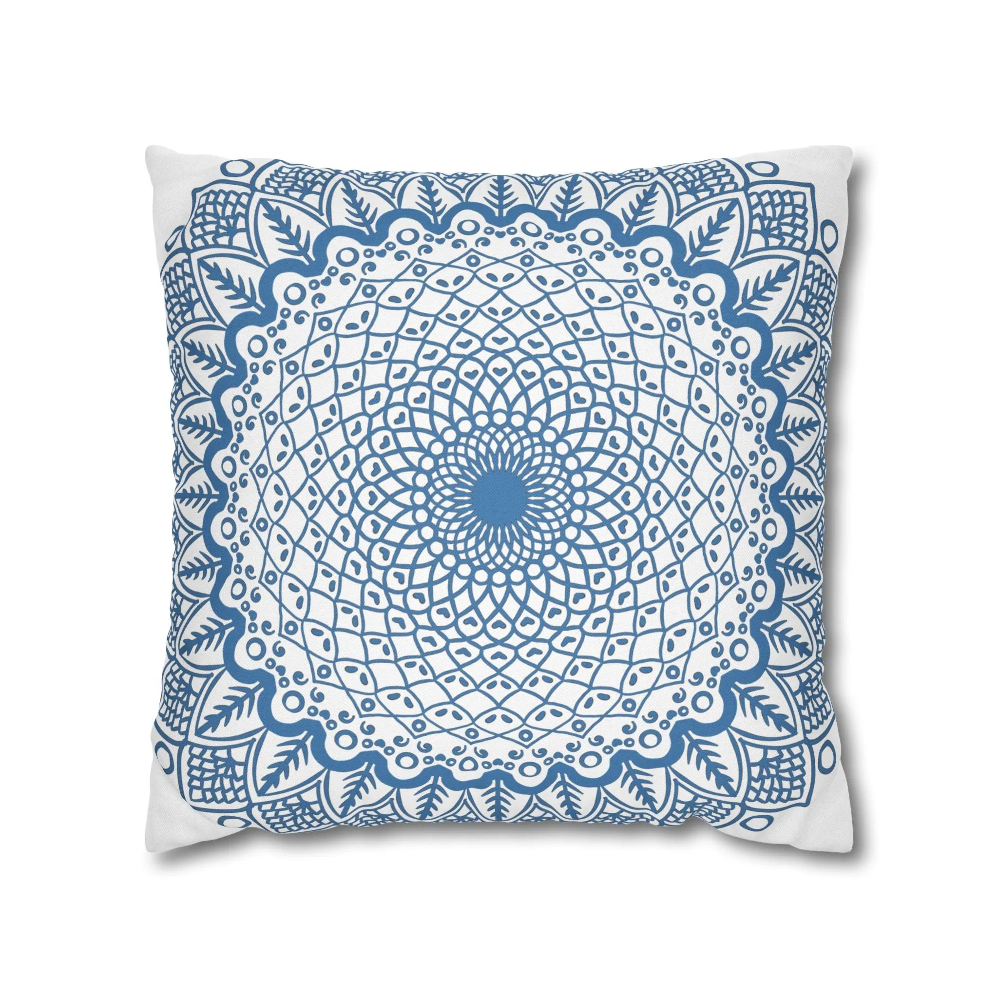 Handmade Mandala Art Pillowcase - Steel Blue Mandala Design