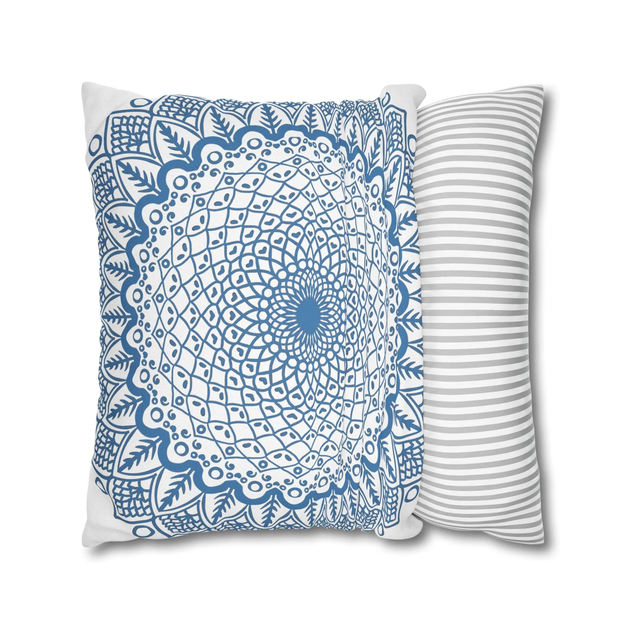 Handmade Mandala Art Pillowcase - Steel Blue Mandala Design