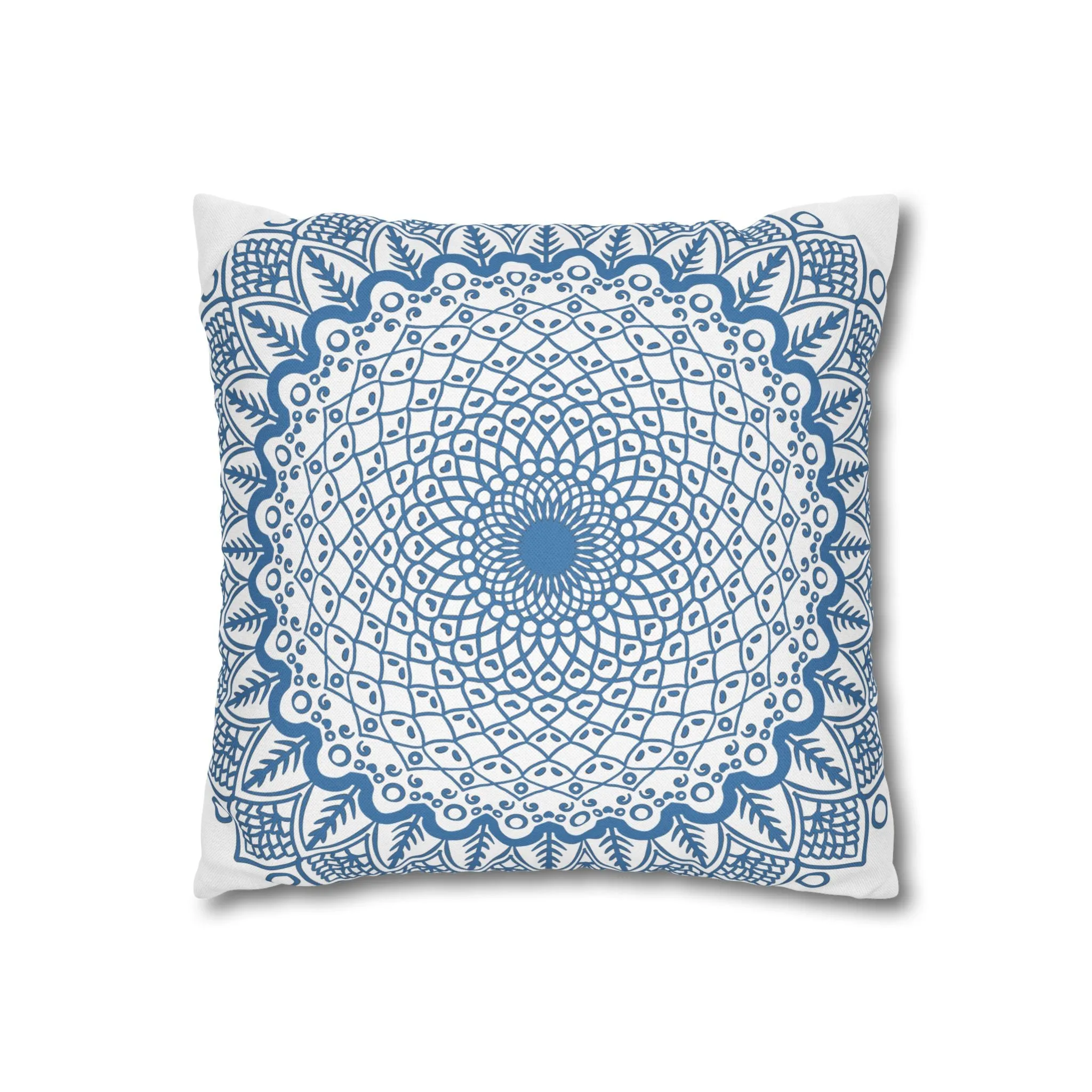 Handmade Mandala Art Pillowcase - Steel Blue Mandala Design