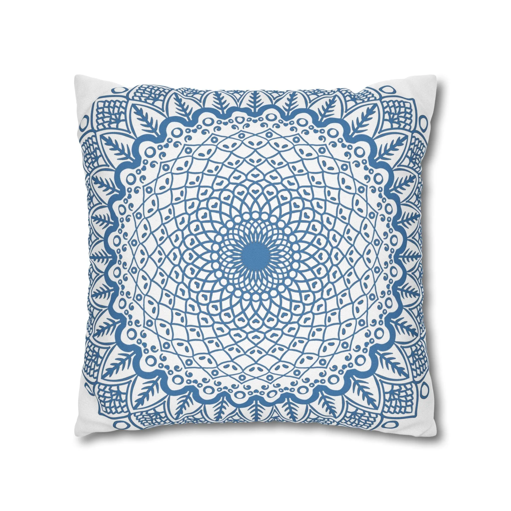 Handmade Mandala Art Pillowcase - Steel Blue Mandala Design