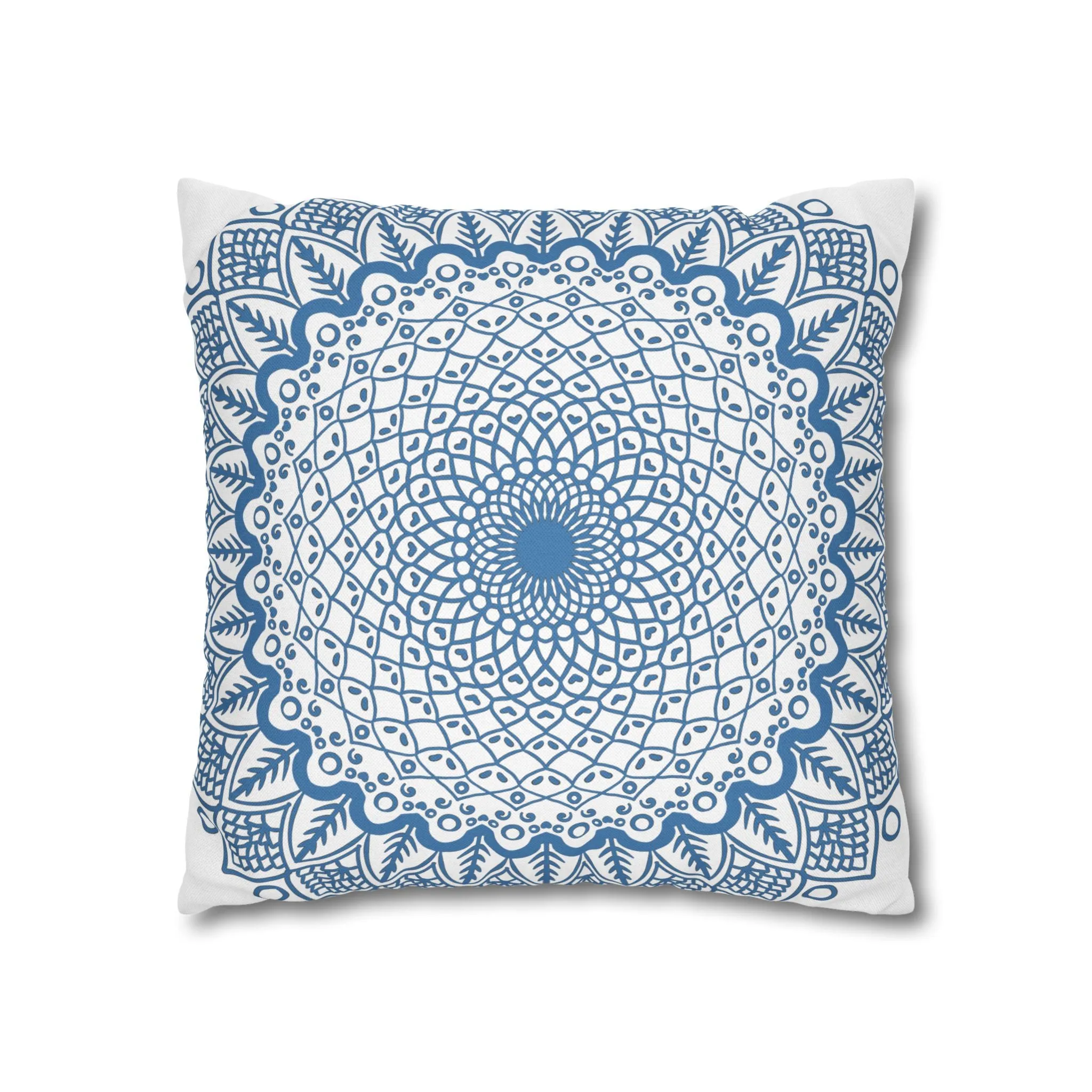 Handmade Mandala Art Pillowcase - Steel Blue Mandala Design