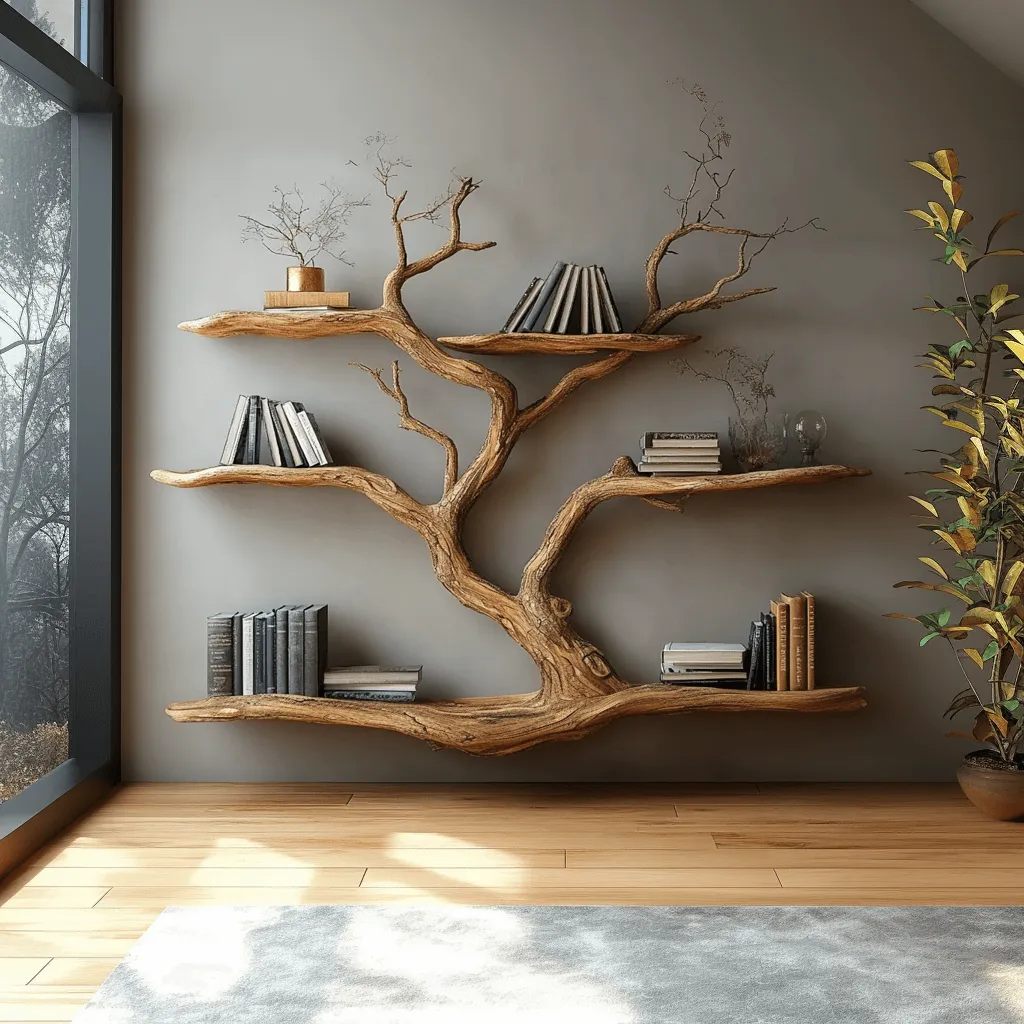 Handmade Tree Branch Floating Wall Bookshelf