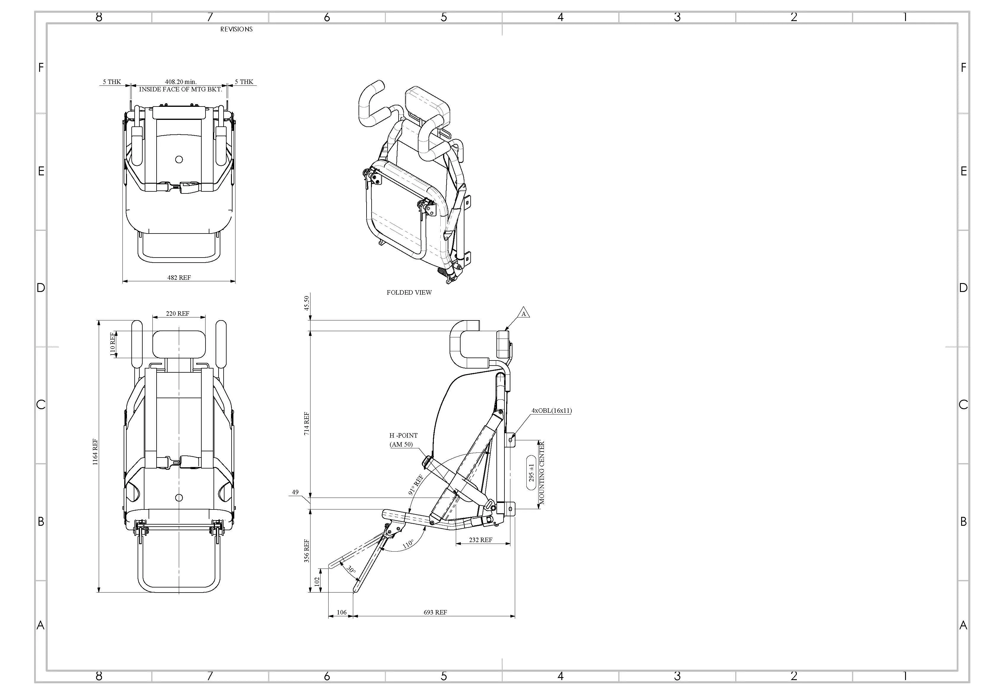 Heavy Duty Flip Down Crew Seat with 4 Point Harness, Foot Rest & Head Guards – Black Rexine Material