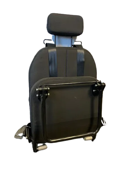 Heavy Duty Flip Down Crew Seat with 4 Point Harness, Foot Rest & Head Guards – Black Rexine Material