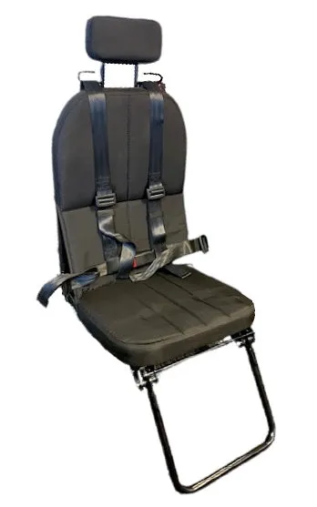 Heavy Duty Flip Down Crew Seat with 4 Point Harness, Foot Rest & Head Guards – Black Rexine Material