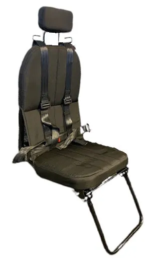 Heavy Duty Flip Down Crew Seat with 4 Point Harness, Foot Rest & Head Guards – Black Rexine Material