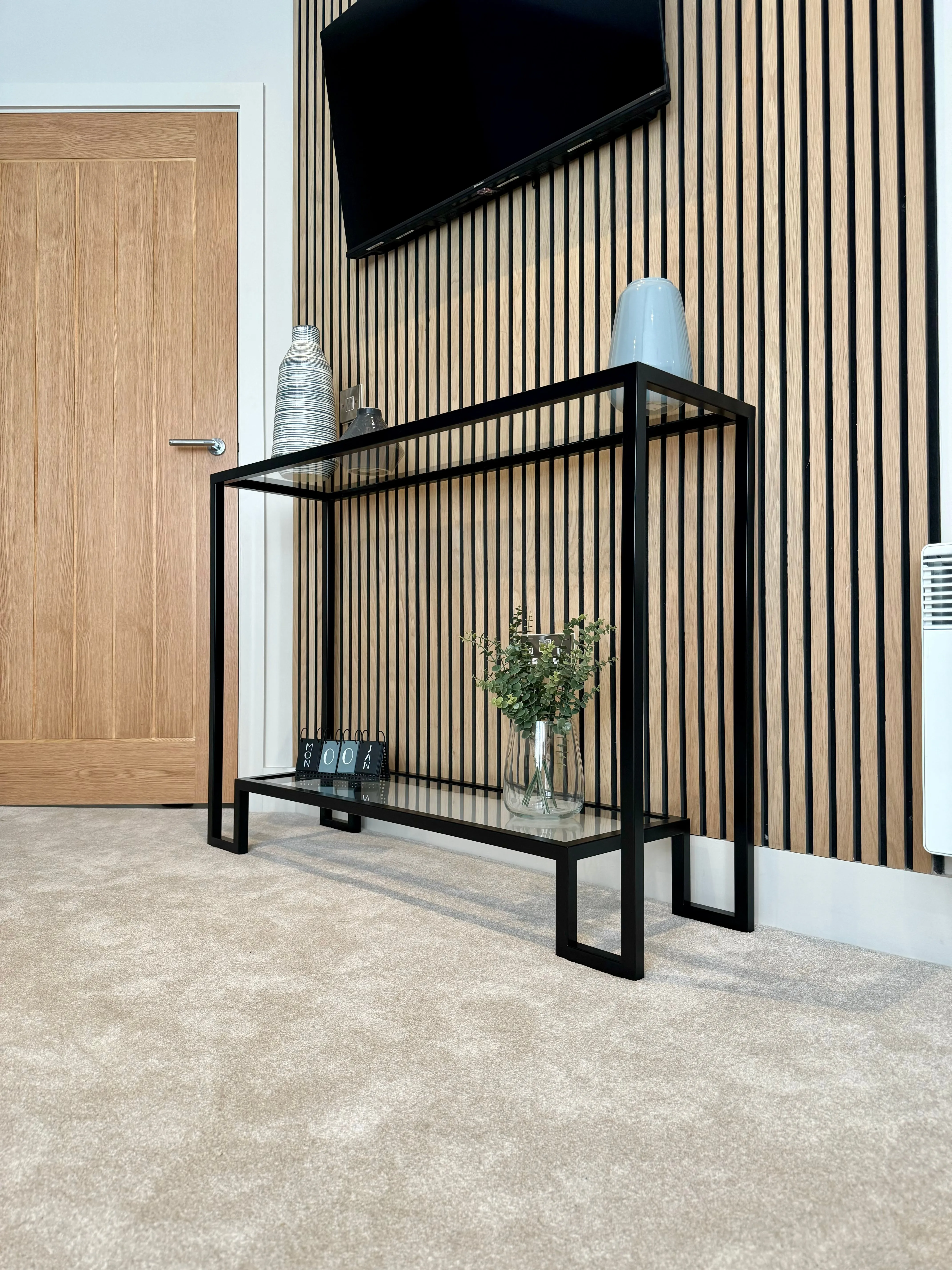 Hudson Glass Metal Console Table - Black