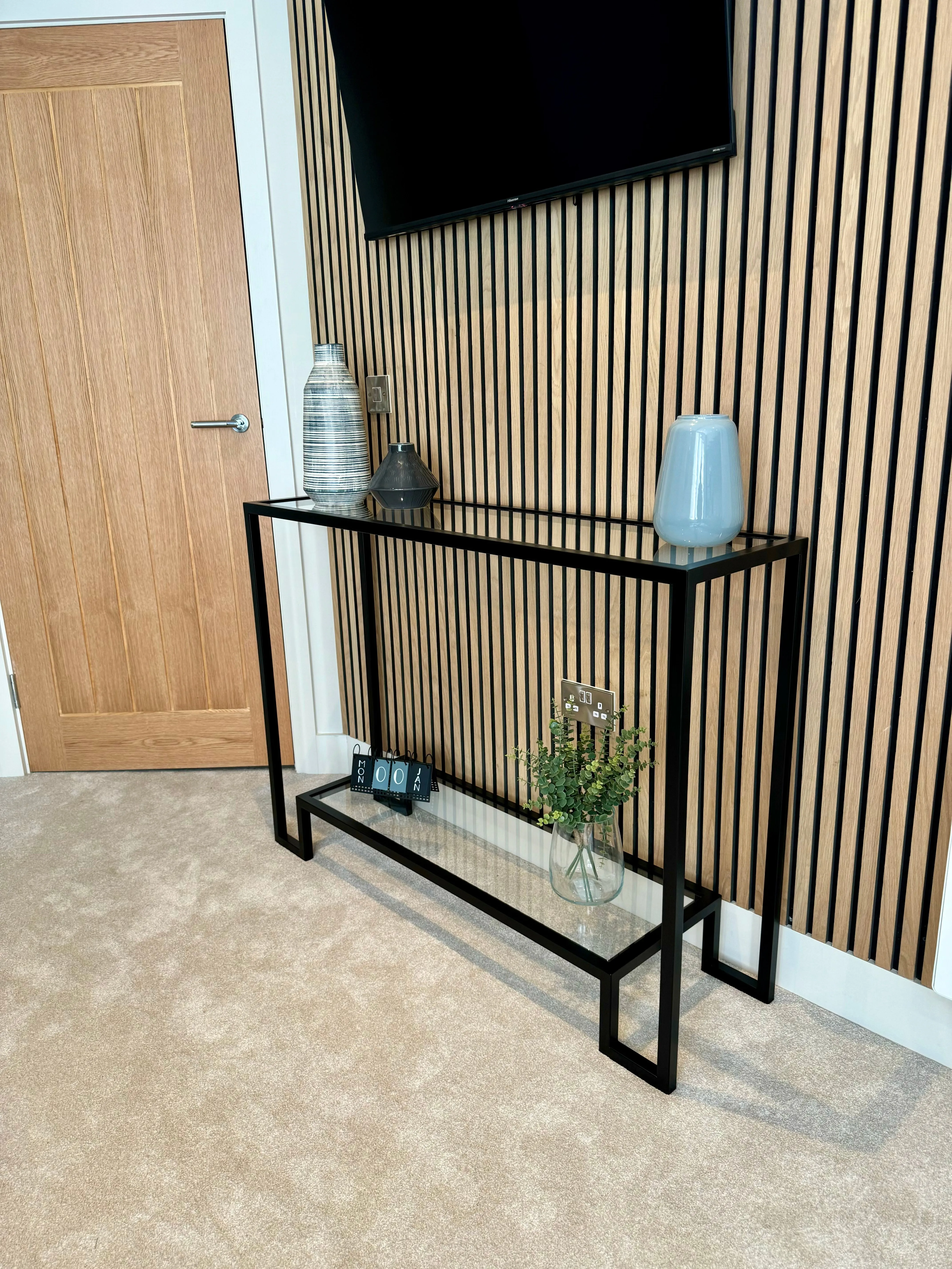 Hudson Glass Metal Console Table - Black