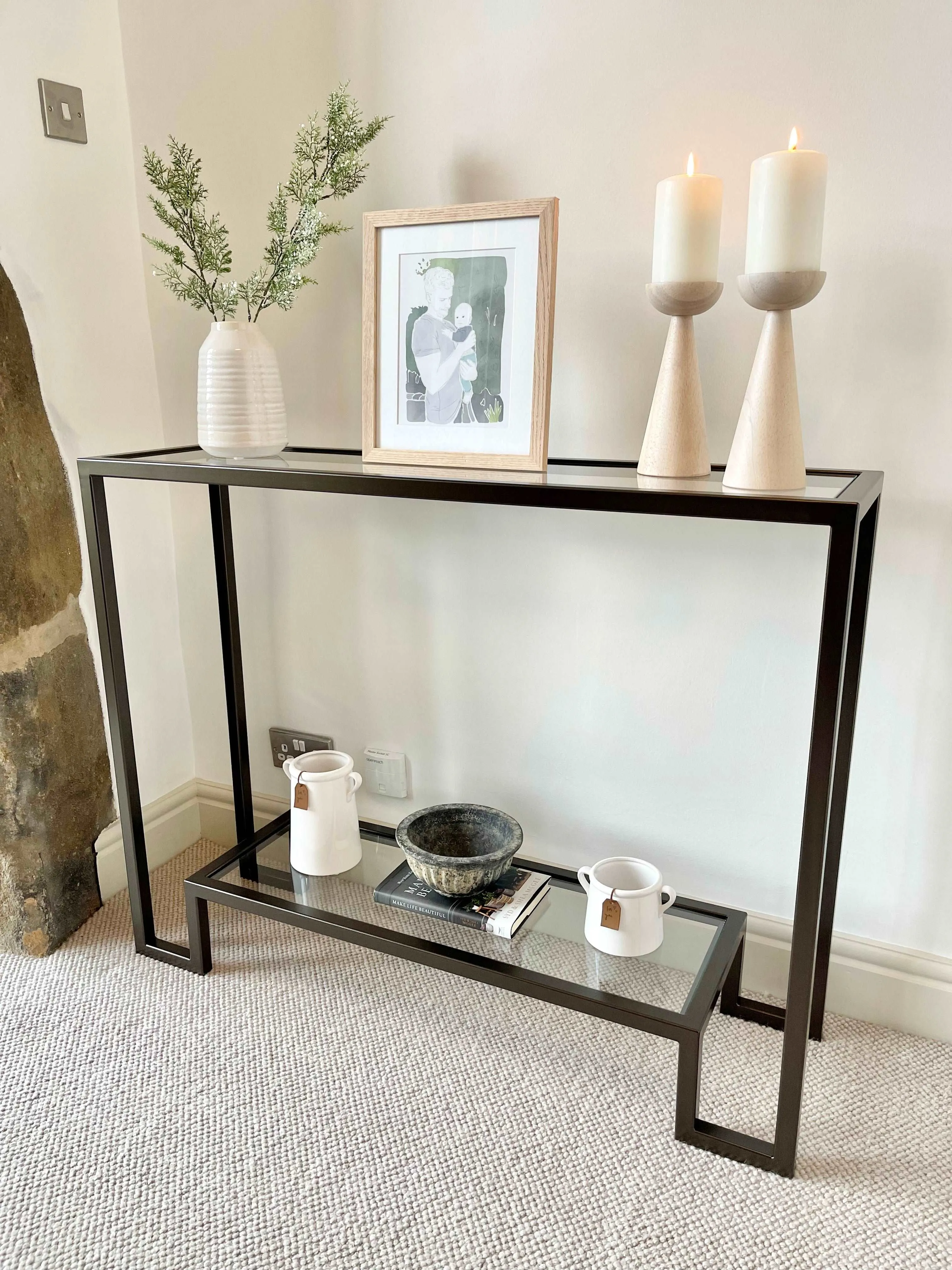 Hudson Glass Metal Console Table - Dark Bronze