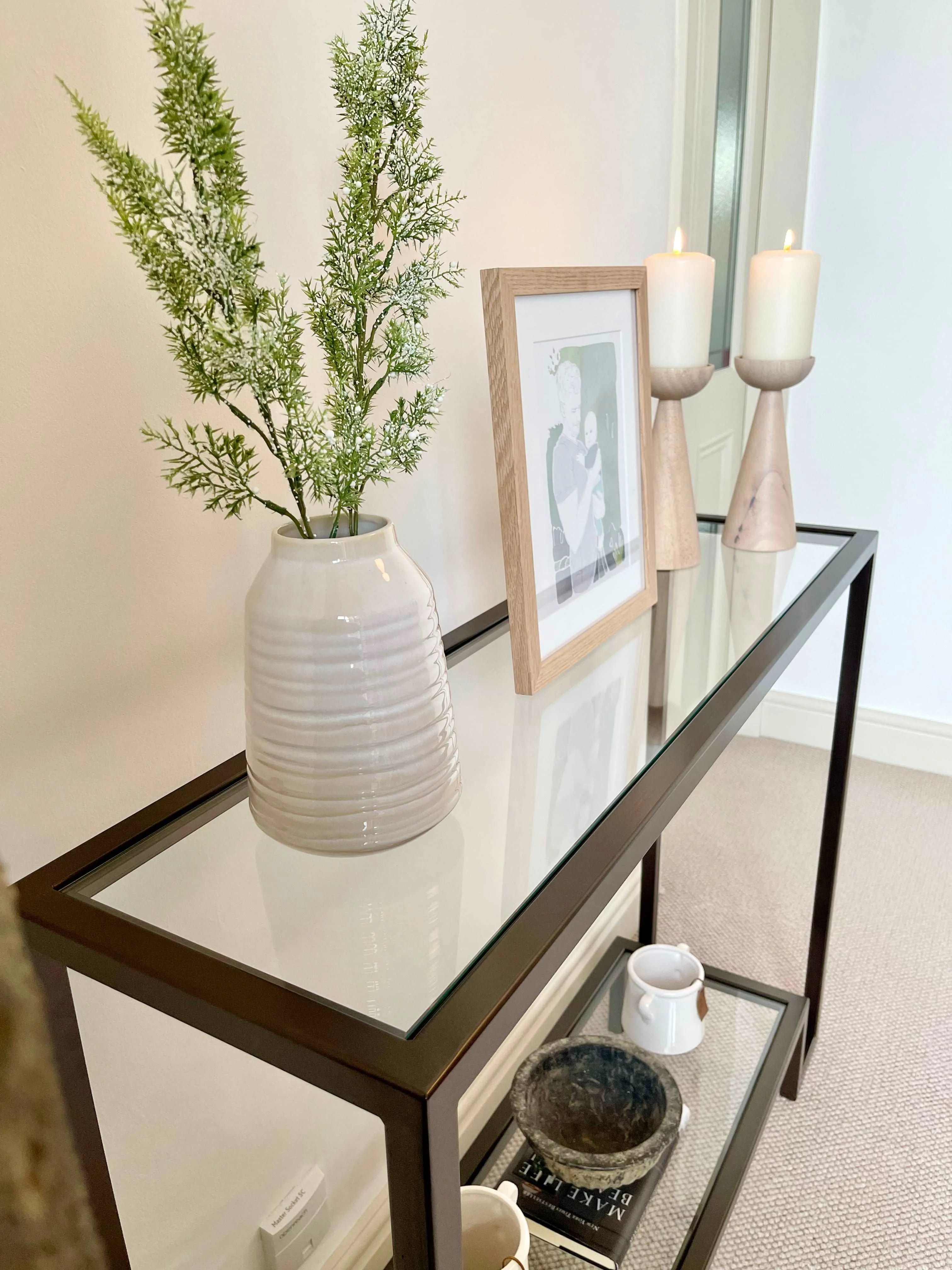 Hudson Glass Metal Console Table - Dark Bronze