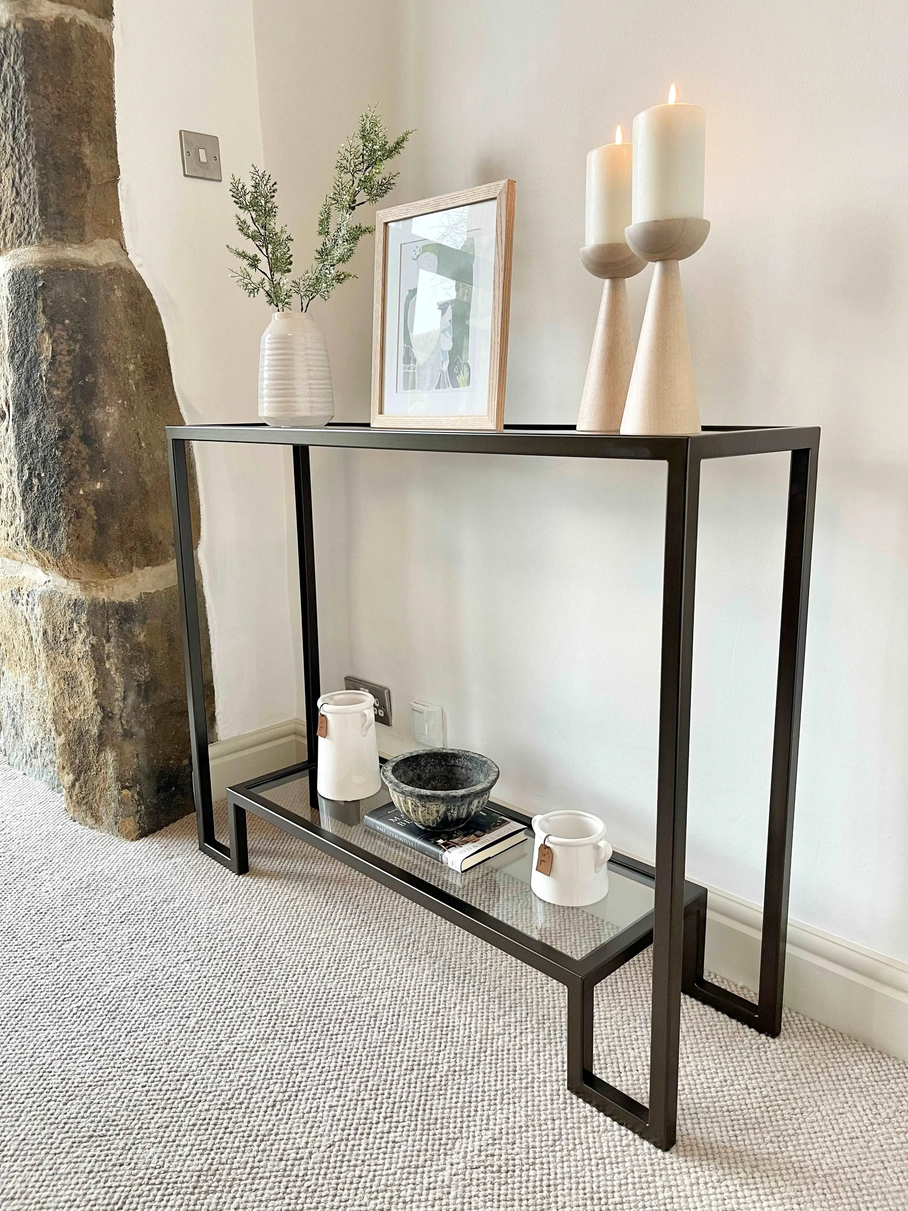 Hudson Glass Metal Console Table - Dark Bronze