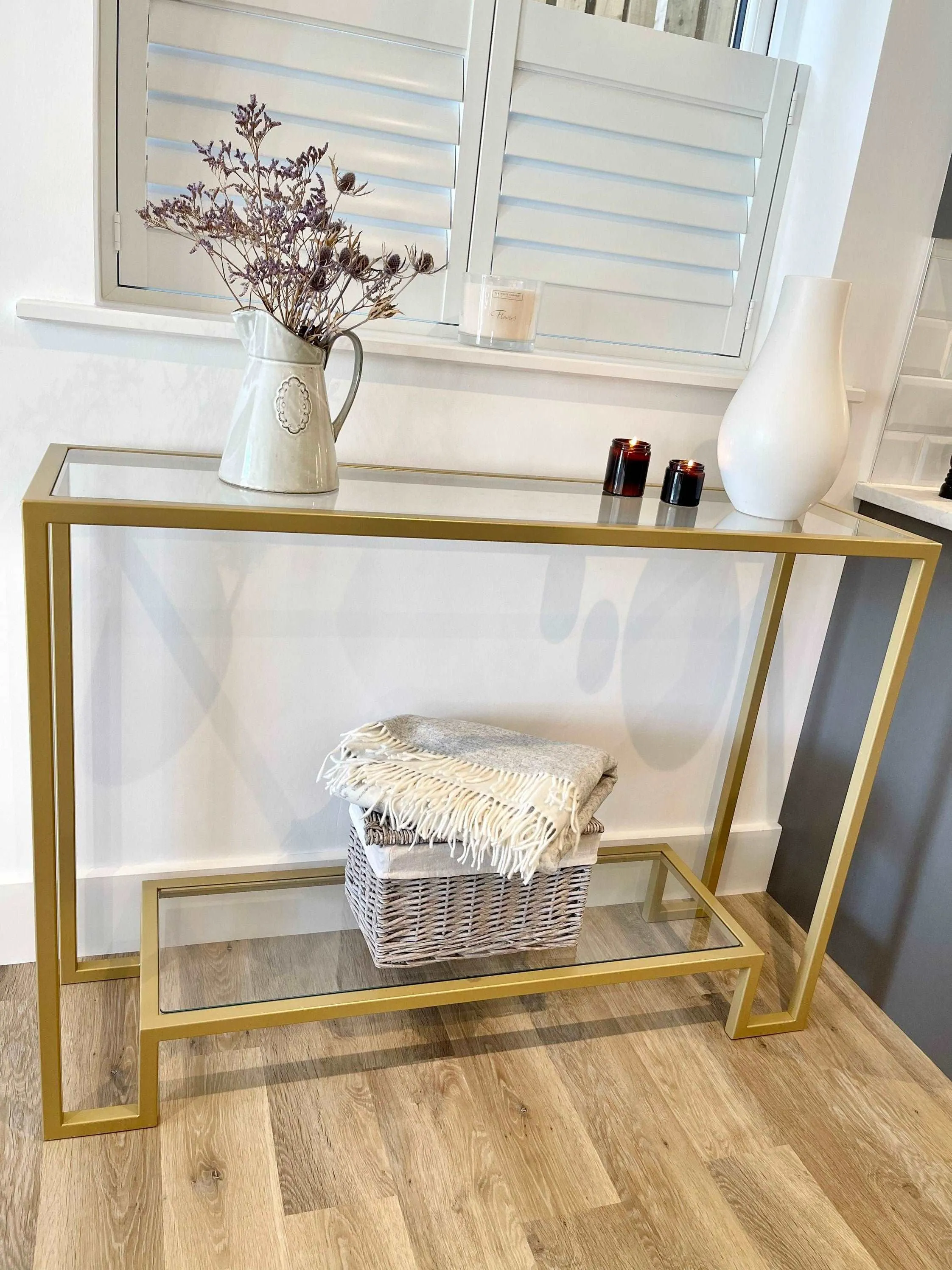 Hudson Glass Metal Console Table - Gold