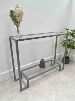 Hudson Glass Metal Console Table - Silver Grey