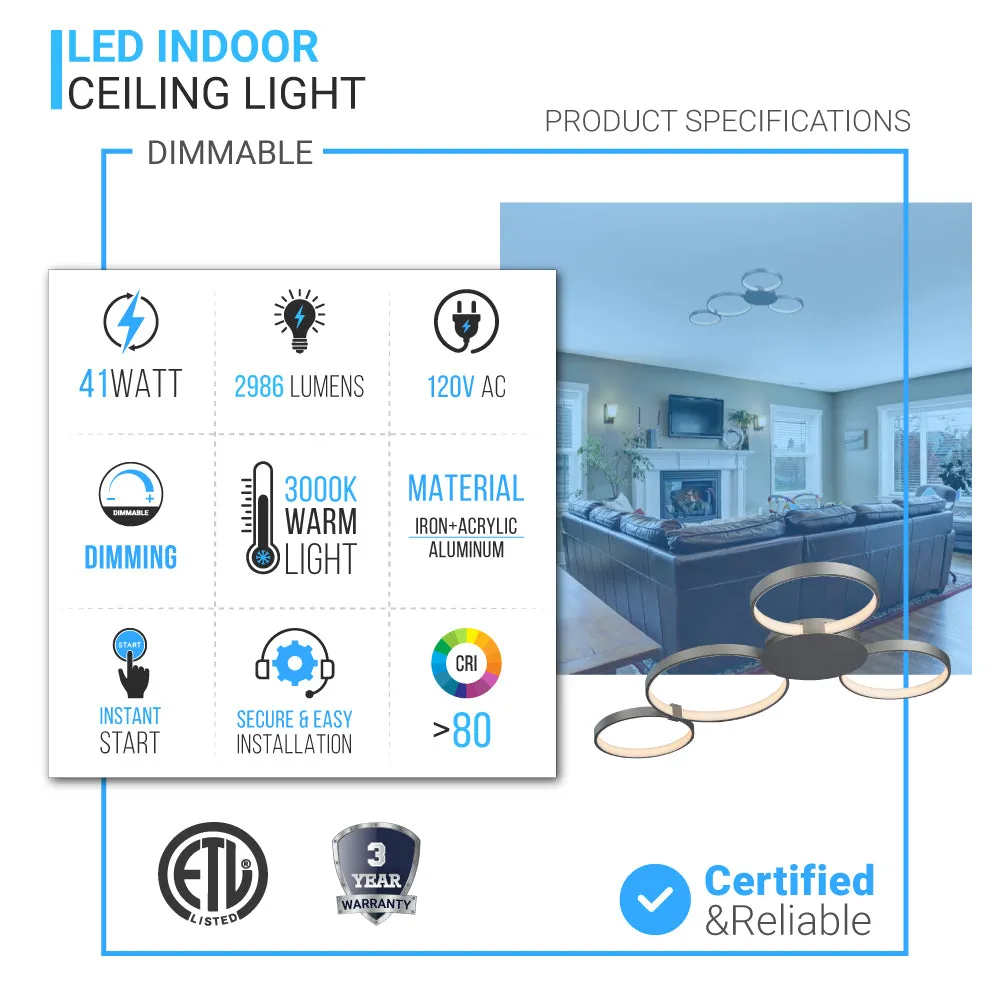 LED Flushmount Light, Dimmable, 3000K (Warm White) (C2052-4)