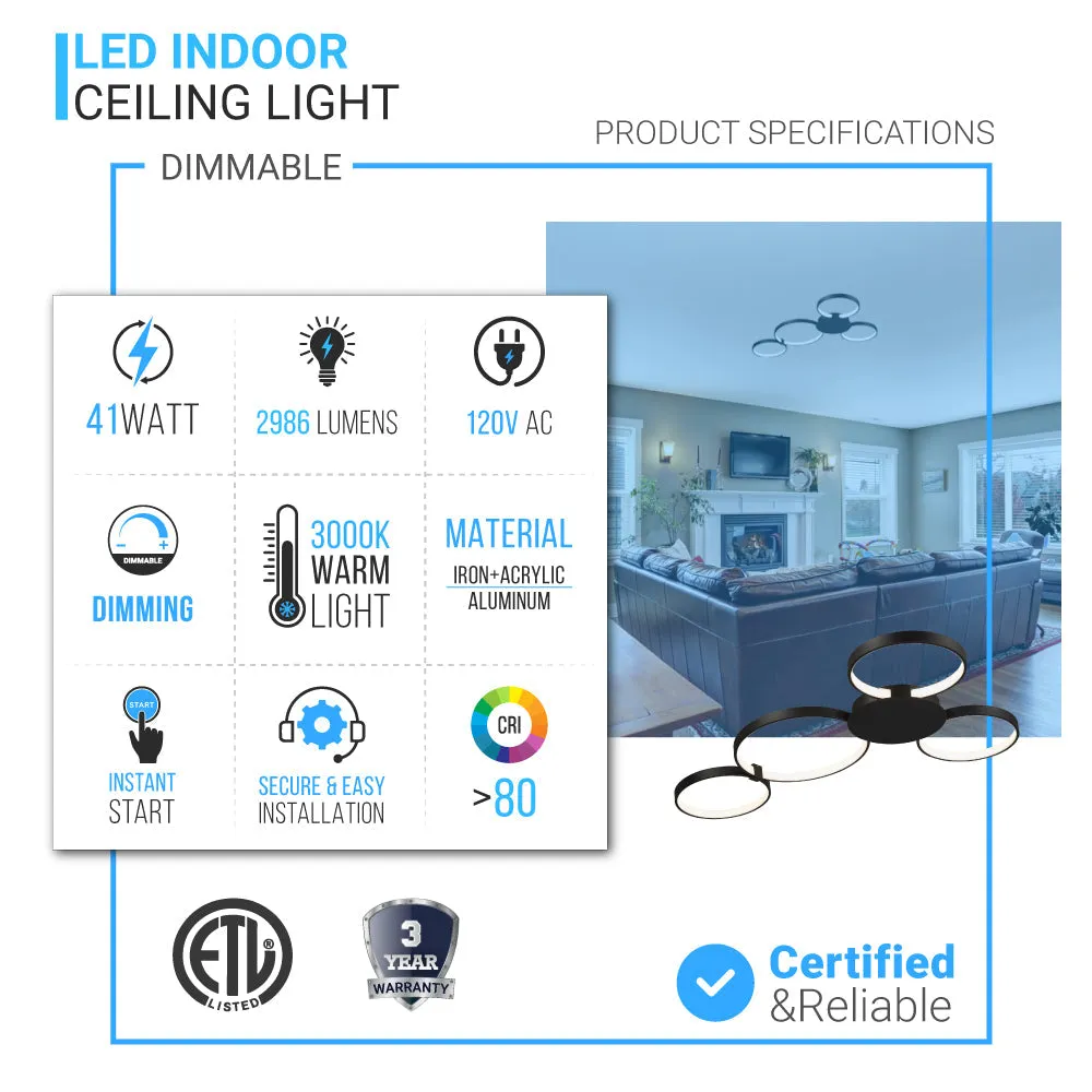 LED Flushmount Light, Dimmable, 3000K (Warm White) (C2052-4)