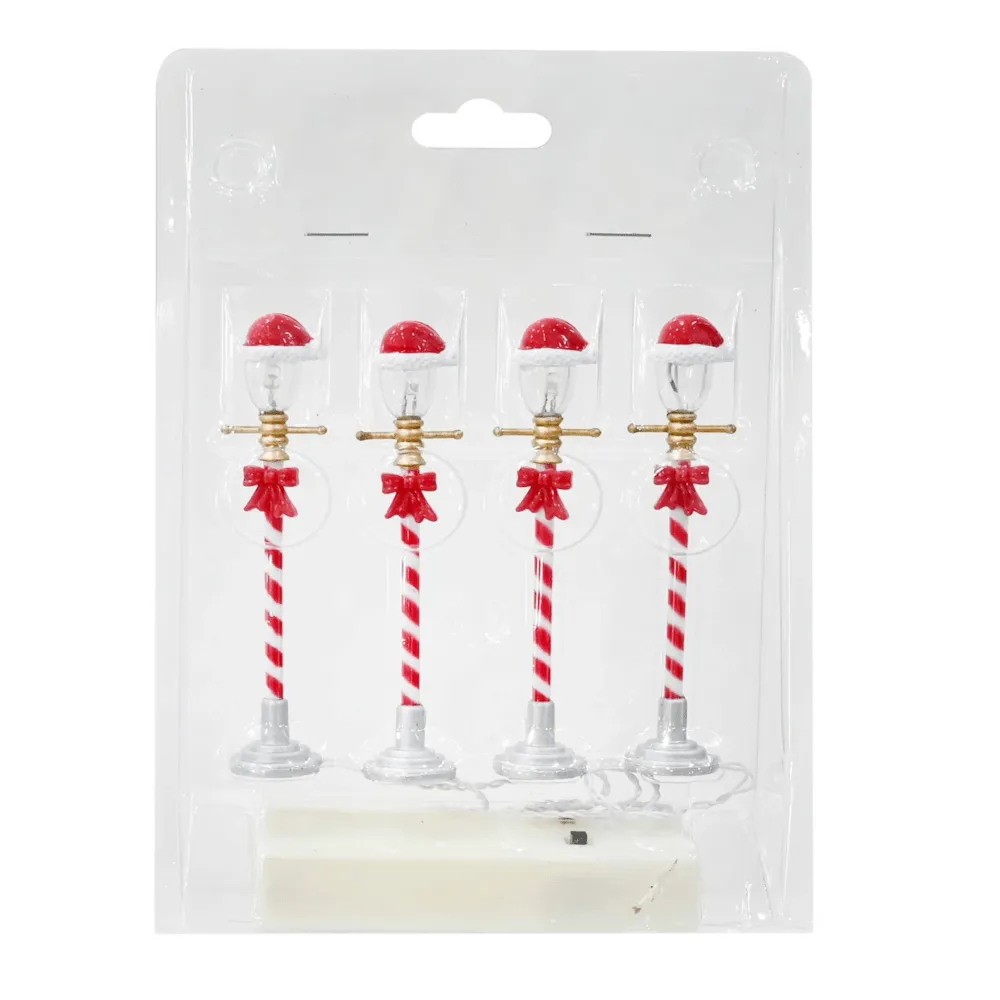 Light Up Mini Santa/Snowman Street Lamps (4pk)