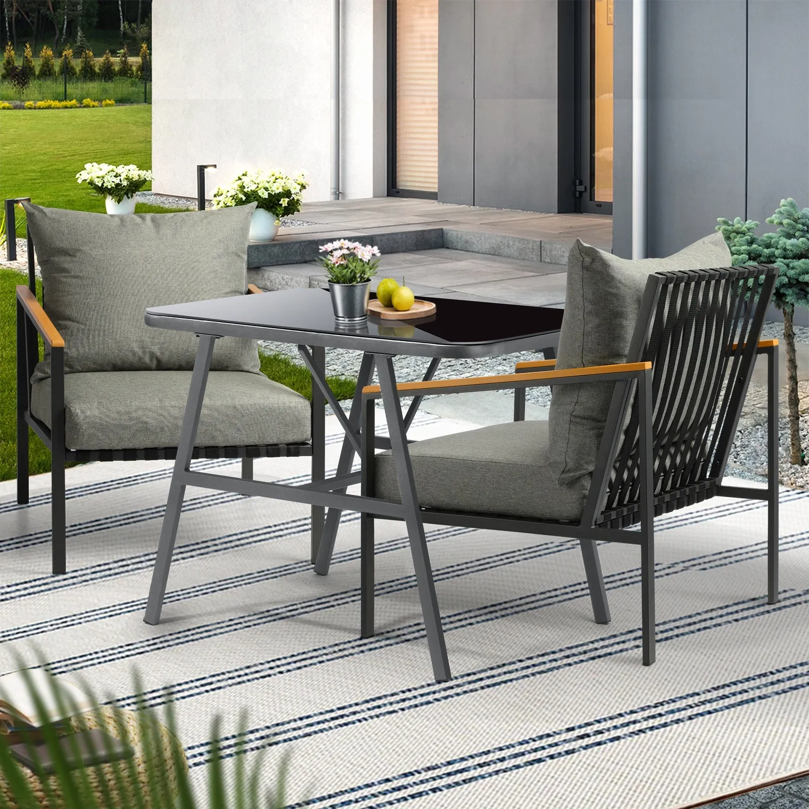 Livsip Outdoor Dining Set Table and Chairs Patio Furniture Garden Setting 3PCS