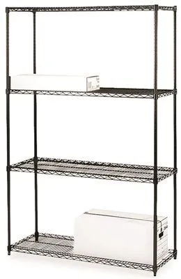 Lorell Starter Add-On Wire Shelving Unit' 4 Shelves' 1000 Lb. Capacity' Black' 36X18X72 In.