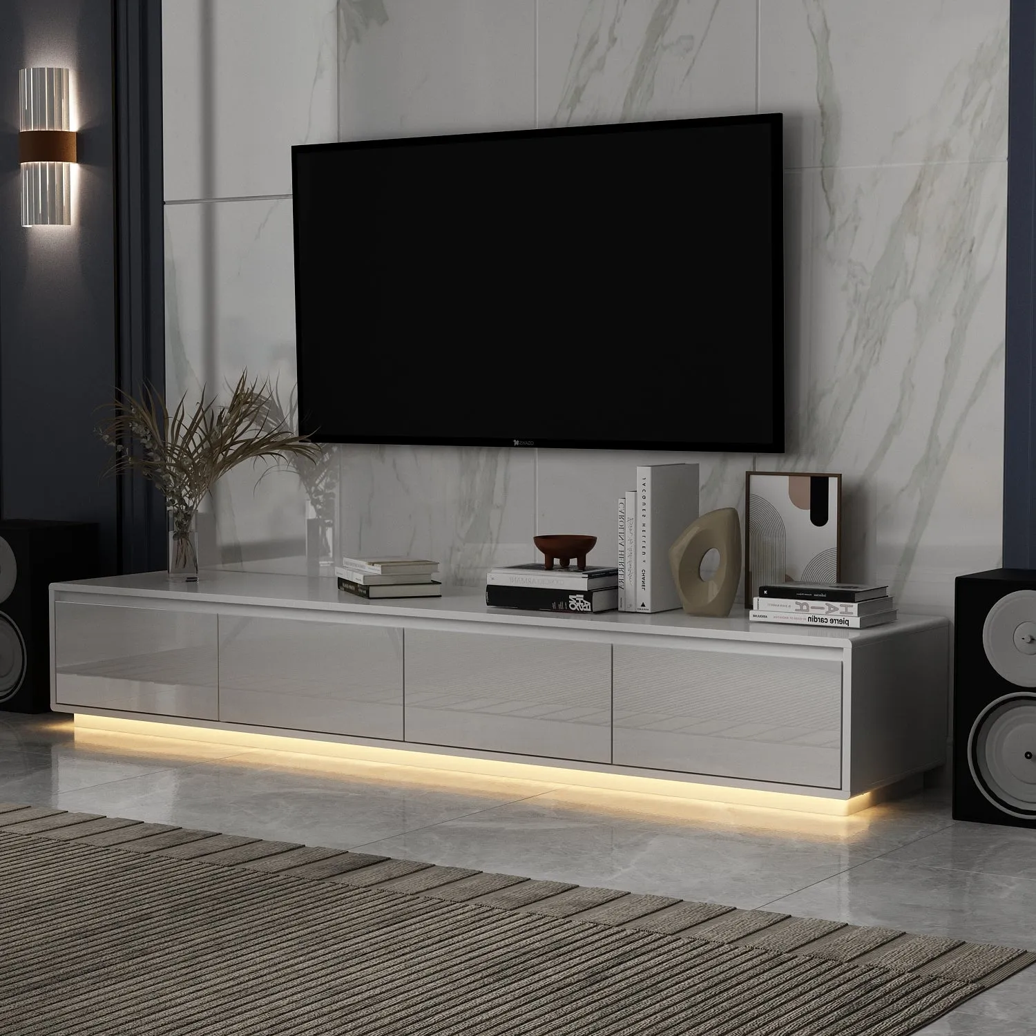 Luminous Elegance High Gloss Entertainment Center with LED Ambiance