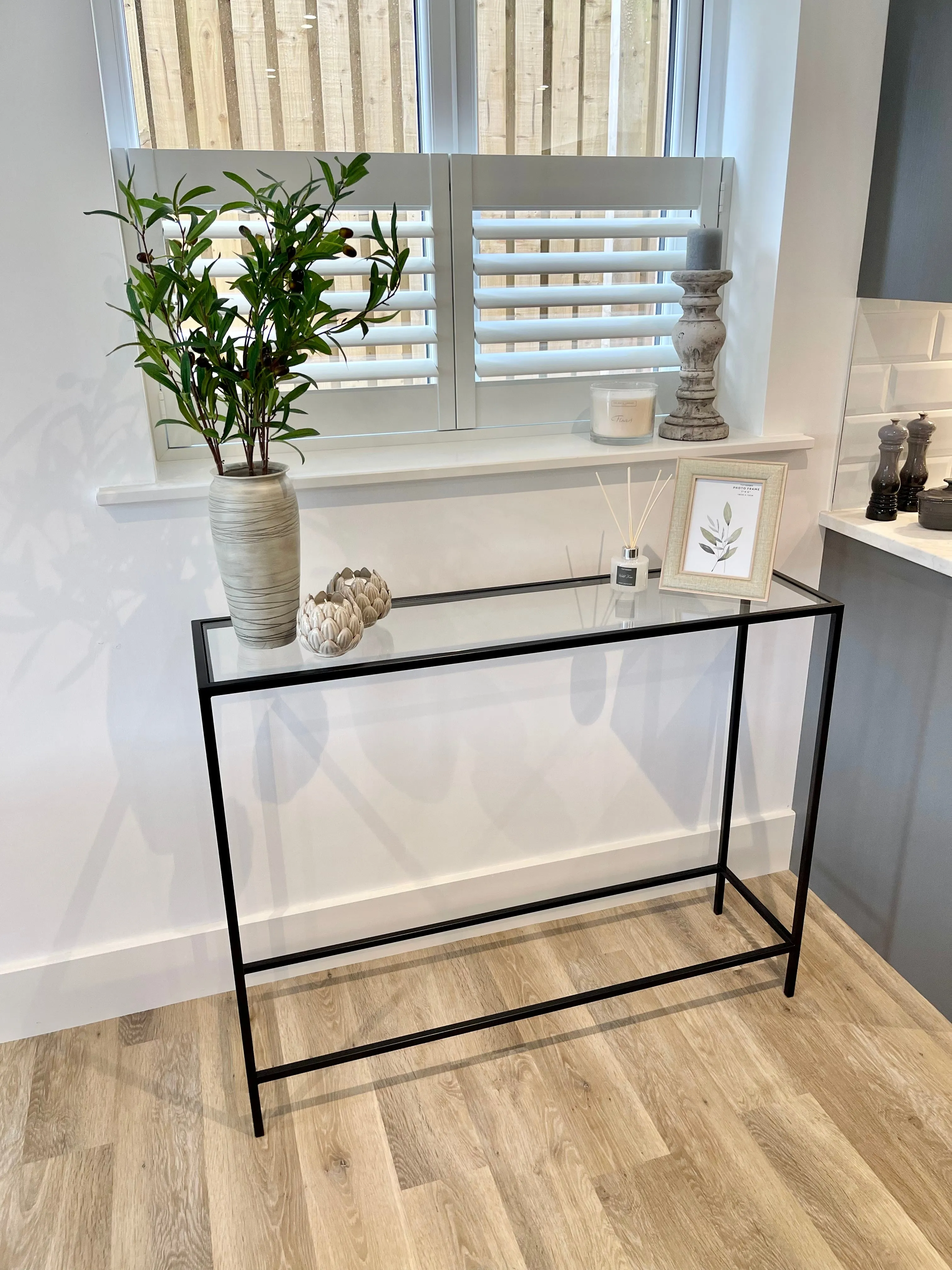 Madison Glass Metal Console Table - Black