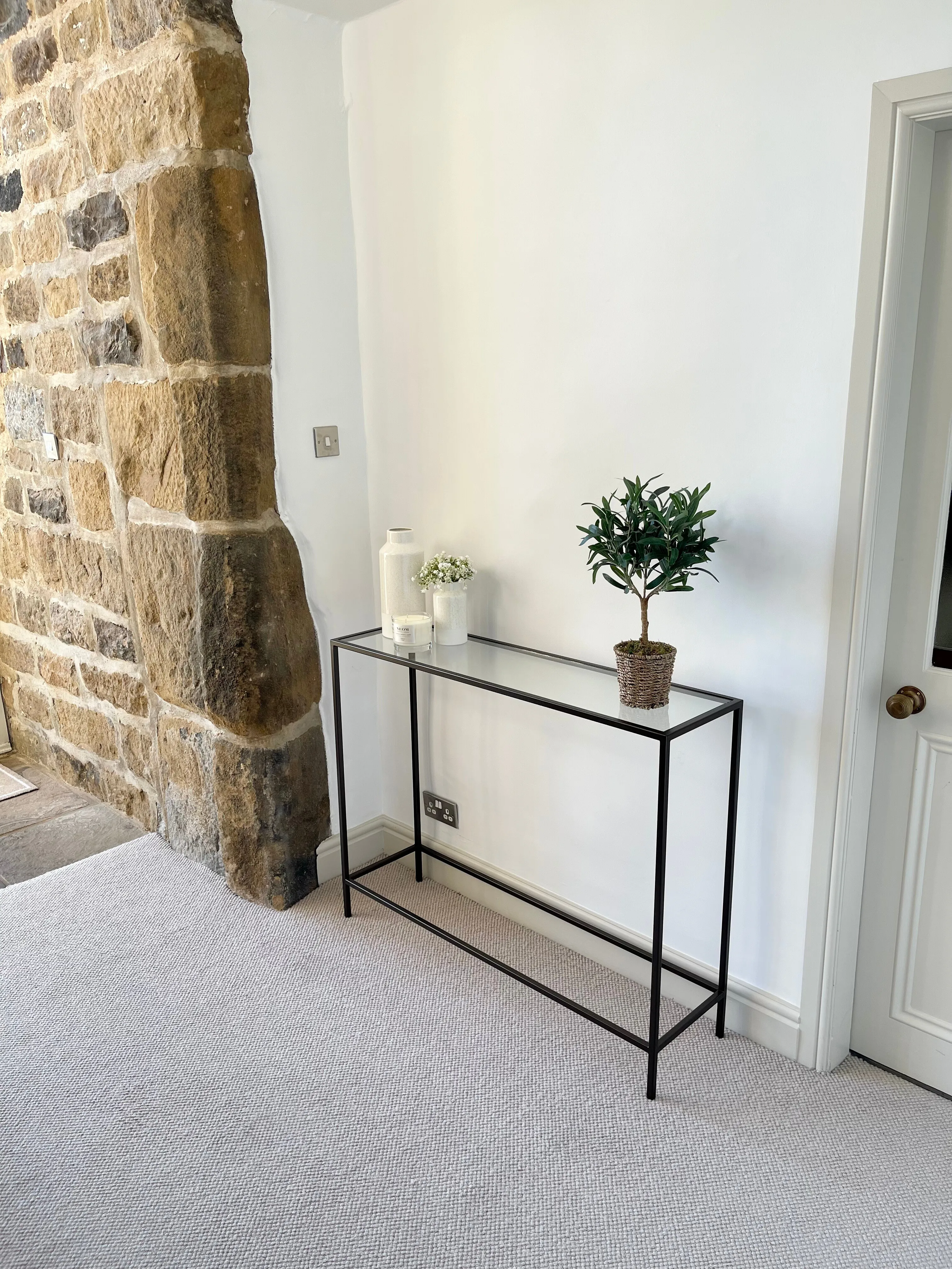 Madison Glass Metal Console Table - Dark Bronze