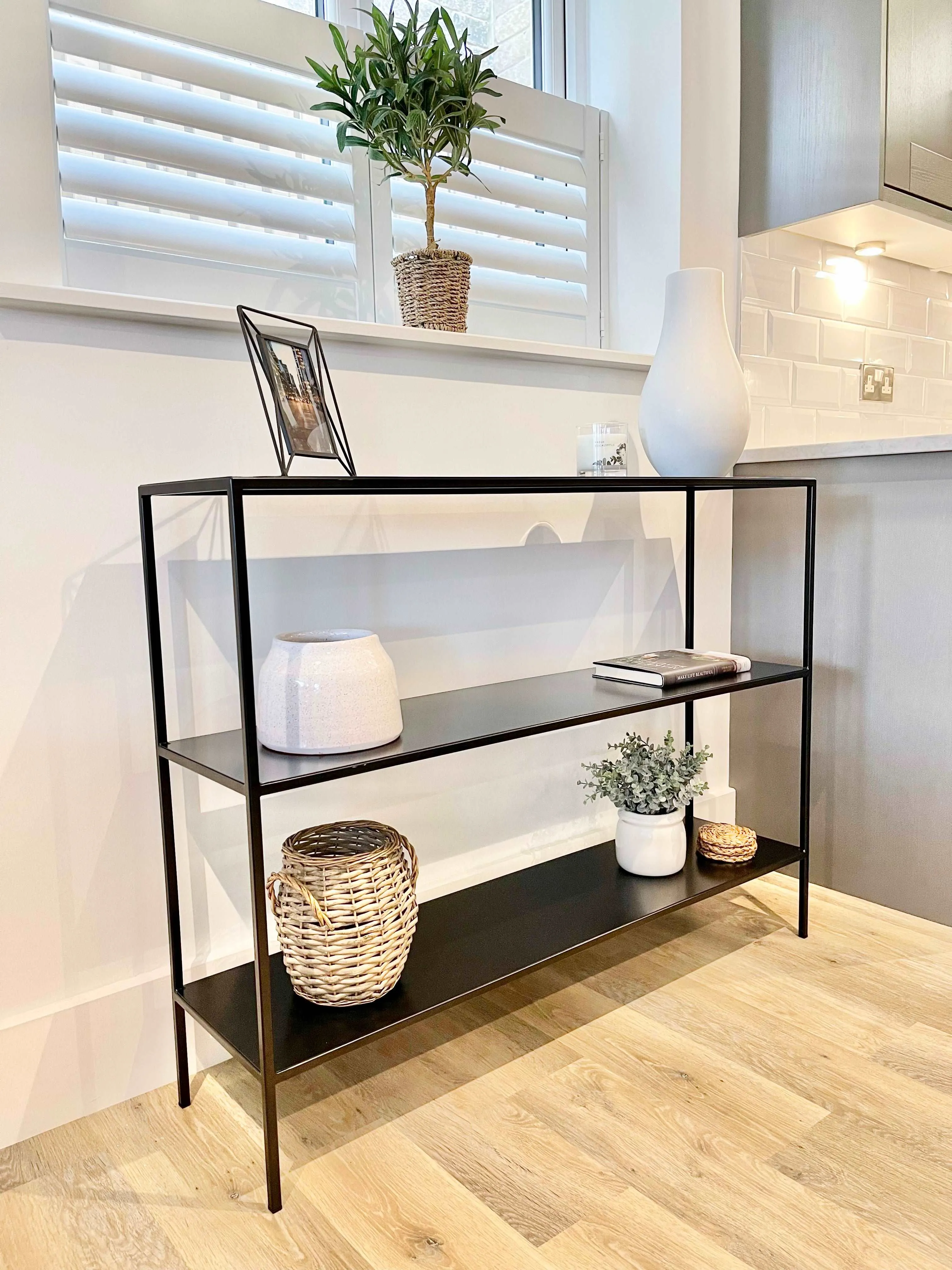 Matte Black Metal Console Table - 3 Tier